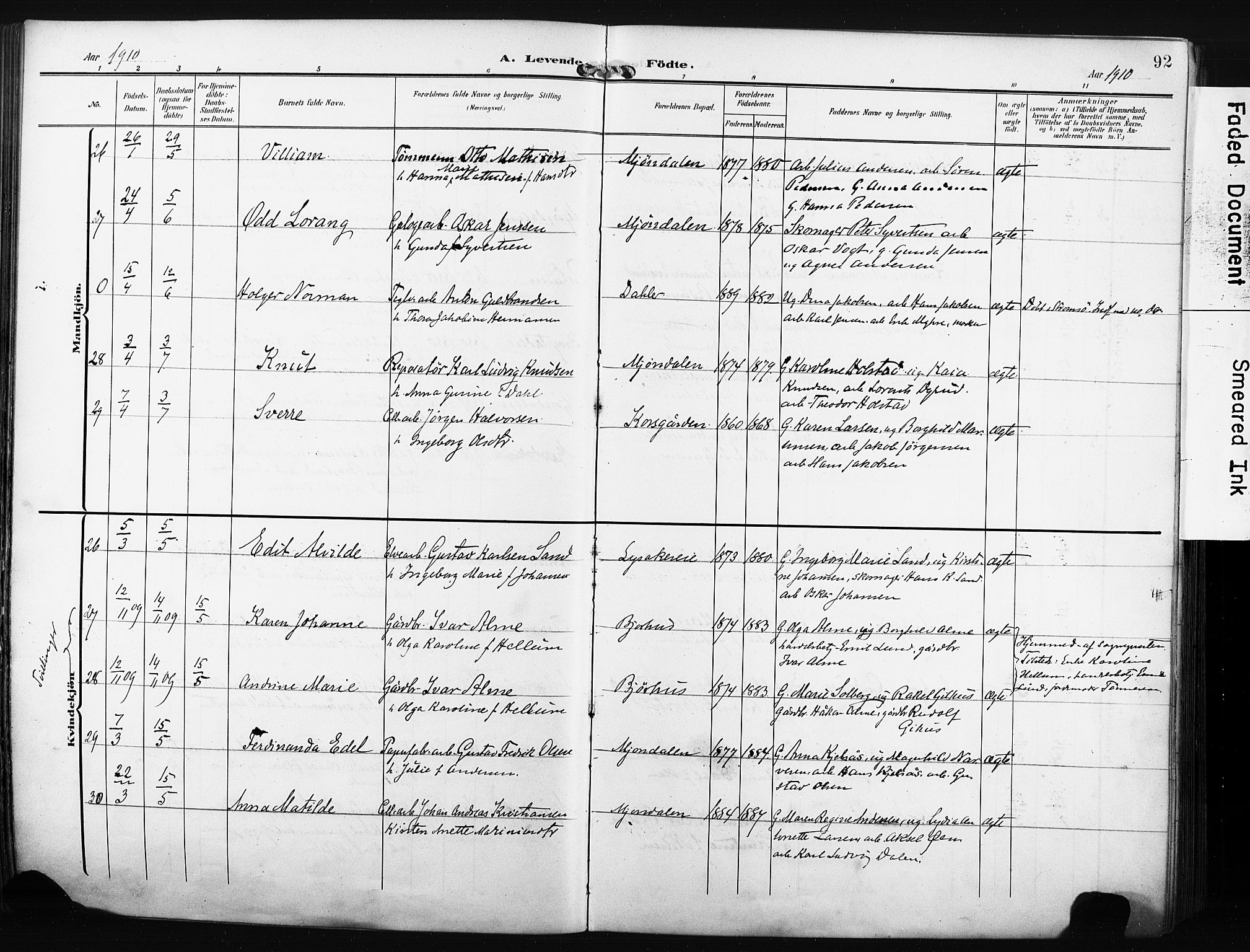 Nedre Eiker kirkebøker, AV/SAKO-A-612/F/Fa/L0006: Ministerialbok nr. 6, 1906-1912, s. 92
