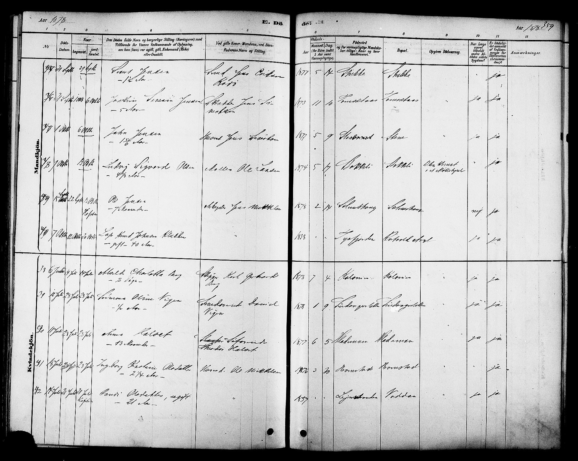 Ministerialprotokoller, klokkerbøker og fødselsregistre - Sør-Trøndelag, SAT/A-1456/606/L0294: Ministerialbok nr. 606A09, 1878-1886, s. 359