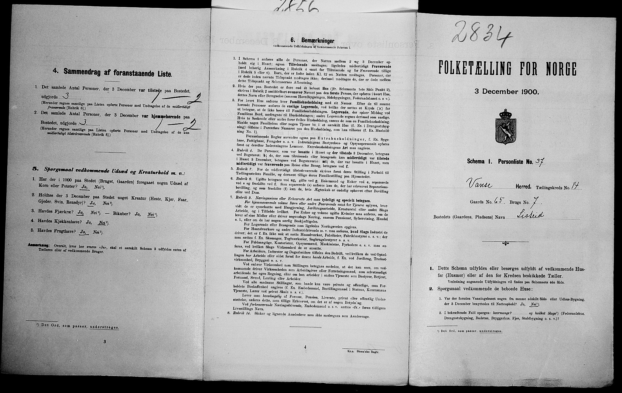 SAK, Folketelling 1900 for 1041 Vanse herred, 1900, s. 2502