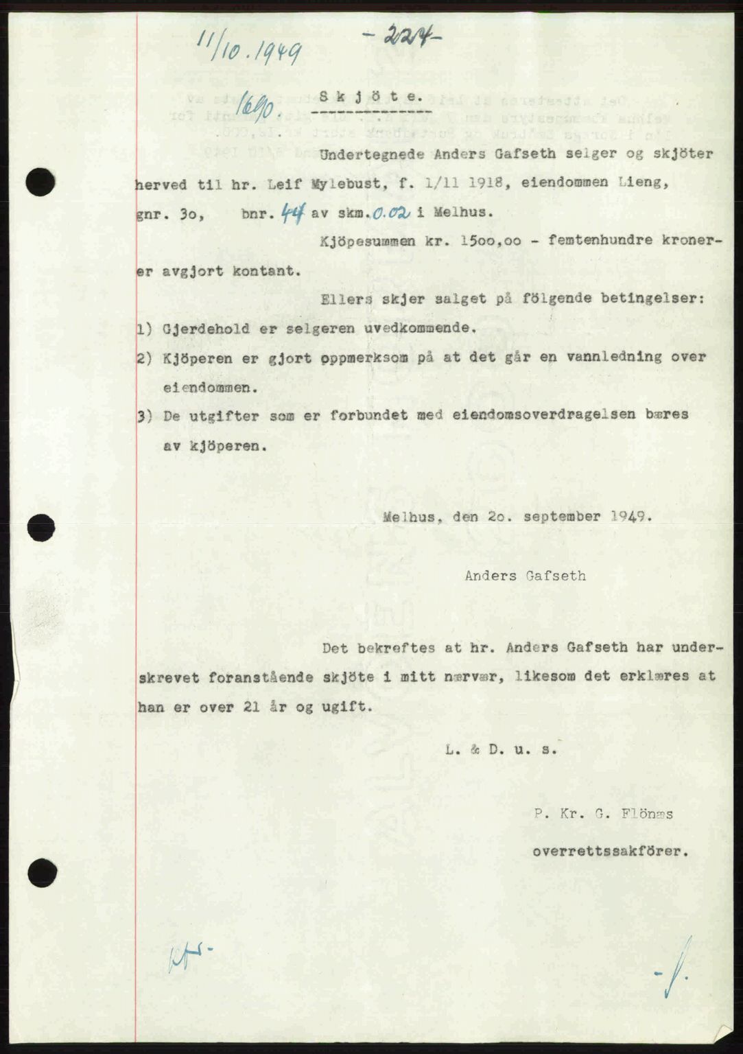Gauldal sorenskriveri, SAT/A-0014/1/2/2C: Pantebok nr. A8, 1949-1949, Dagboknr: 1690/1949