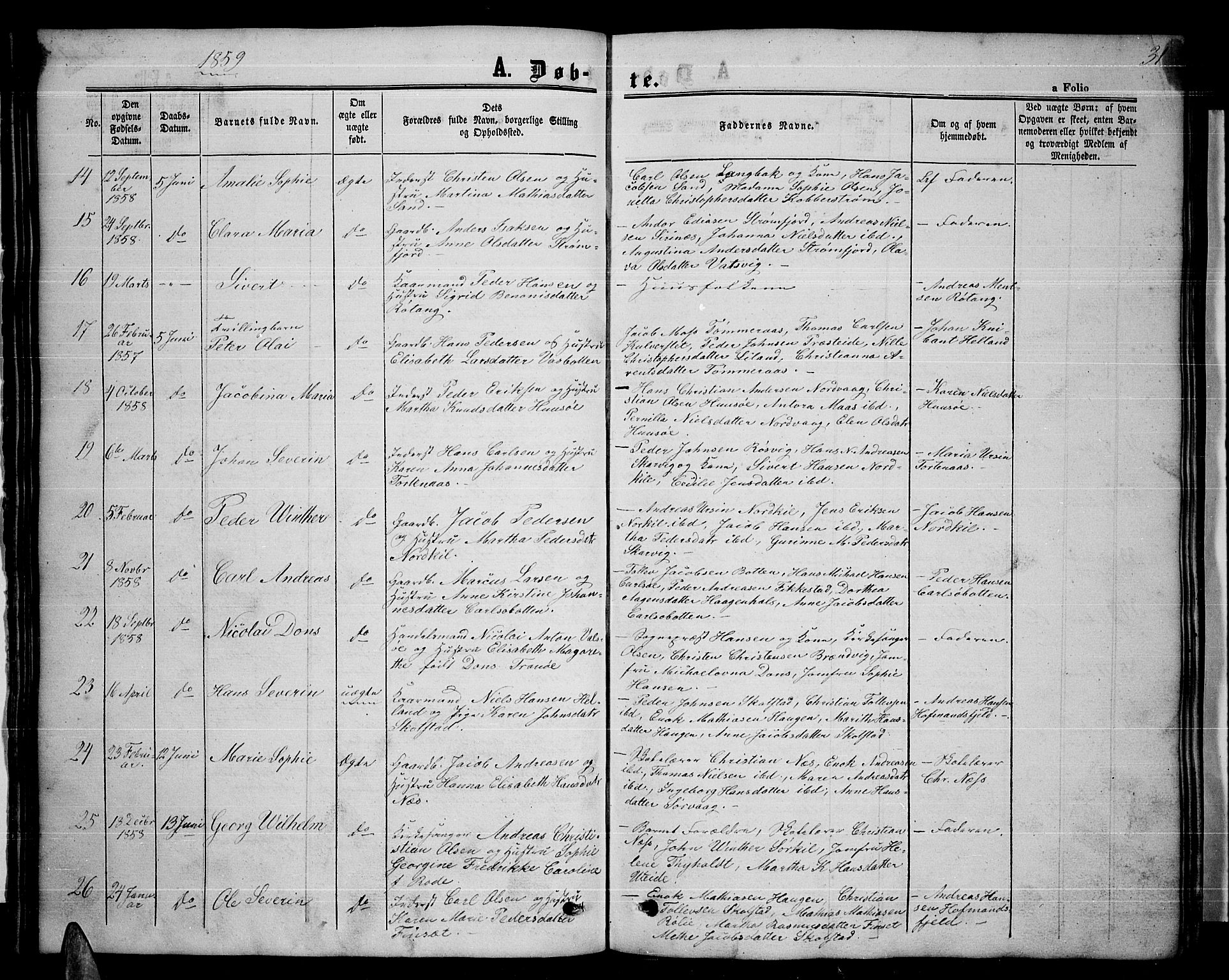 Ministerialprotokoller, klokkerbøker og fødselsregistre - Nordland, AV/SAT-A-1459/859/L0857: Klokkerbok nr. 859C03, 1854-1873, s. 31