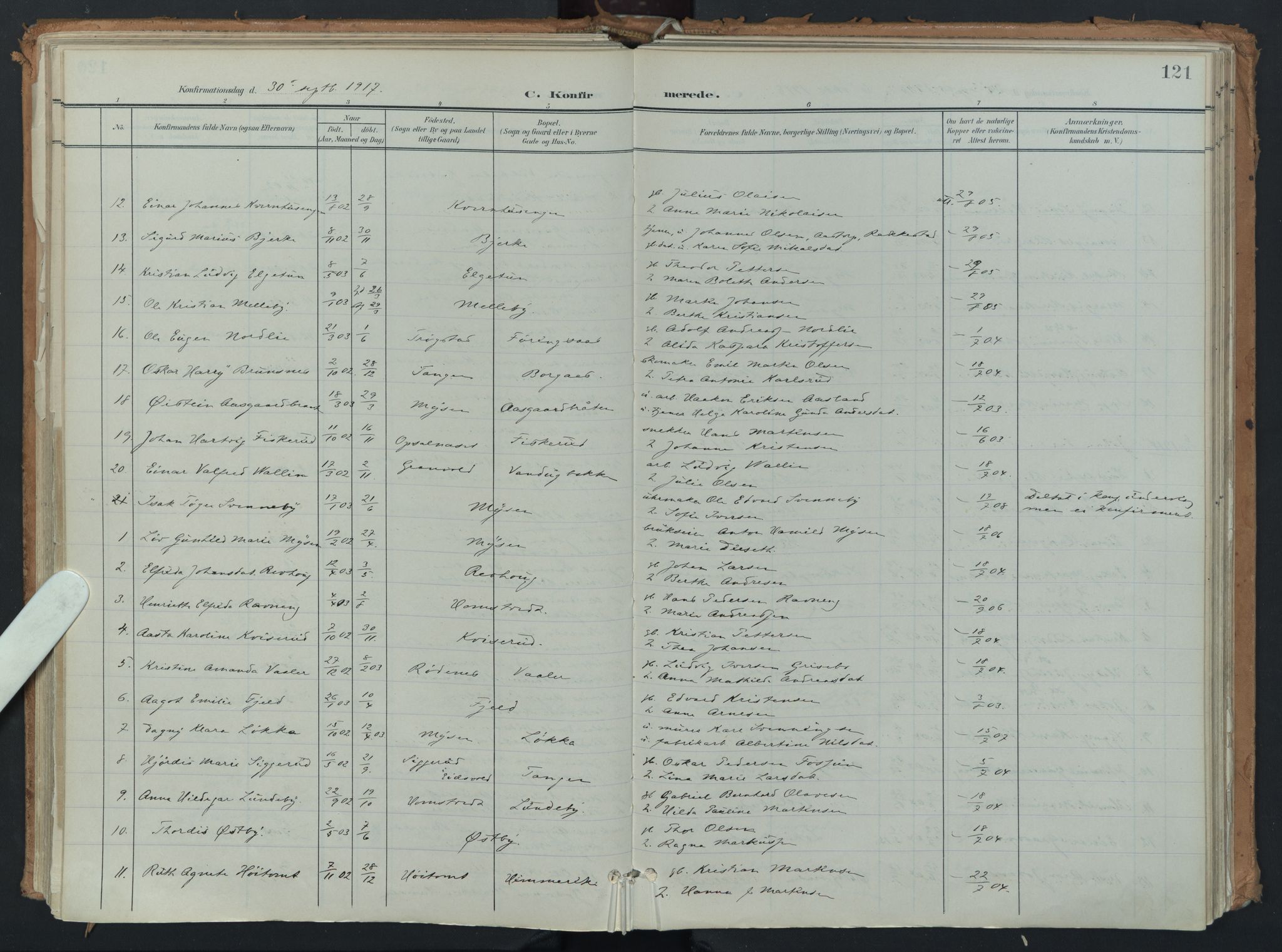Eidsberg prestekontor Kirkebøker, AV/SAO-A-10905/F/Fb/L0002: Ministerialbok nr. II 2, 1901-1933, s. 121