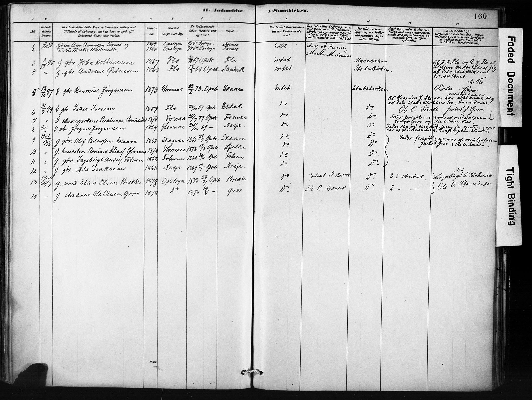 Stryn Sokneprestembete, AV/SAB-A-82501: Ministerialbok nr. D 1, 1878-1907, s. 160
