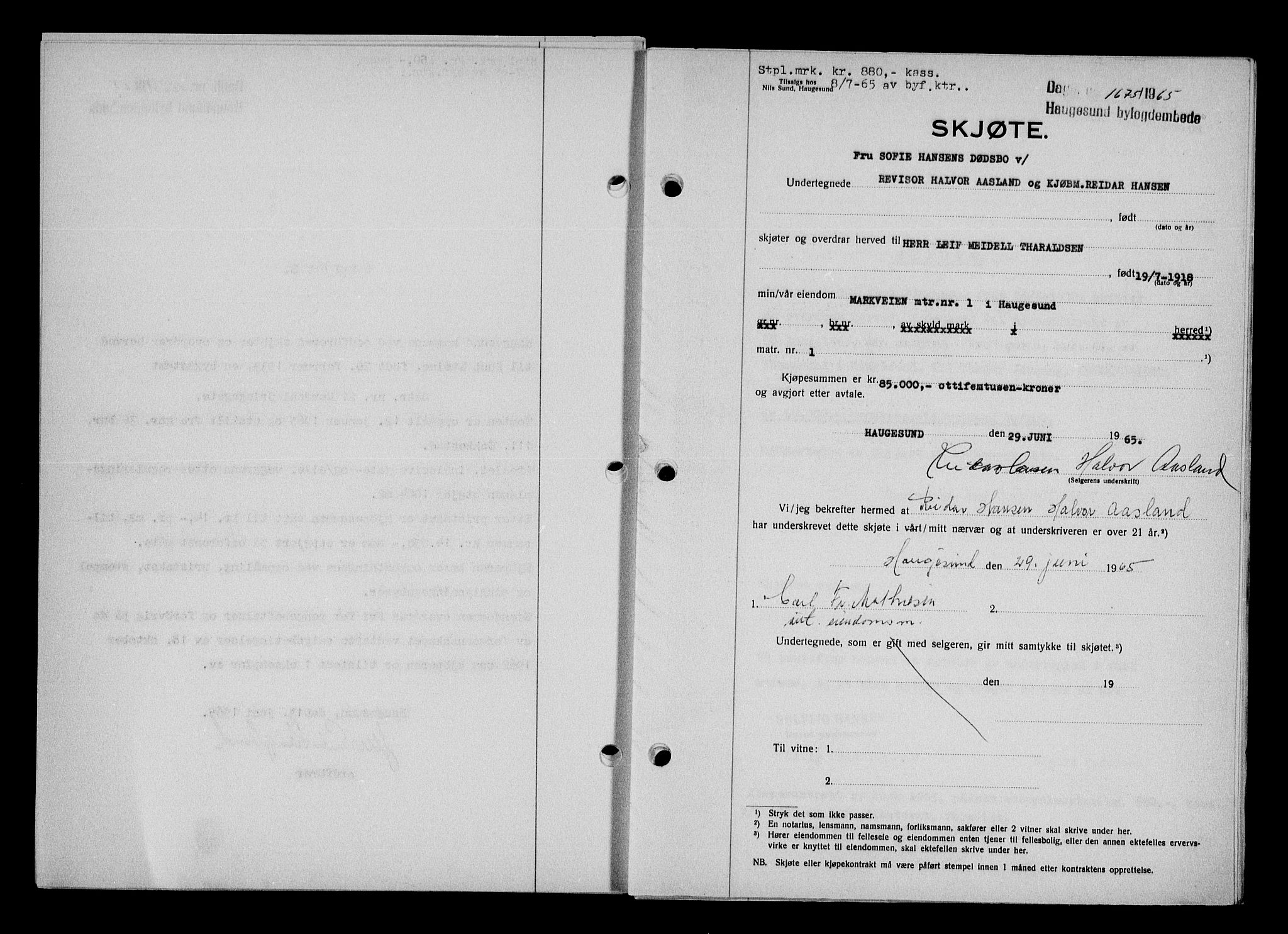 Haugesund tingrett, AV/SAST-A-101415/01/II/IIC/L0076: Pantebok nr. A 17, 1965-1966, Dagboknr: 1675/1965