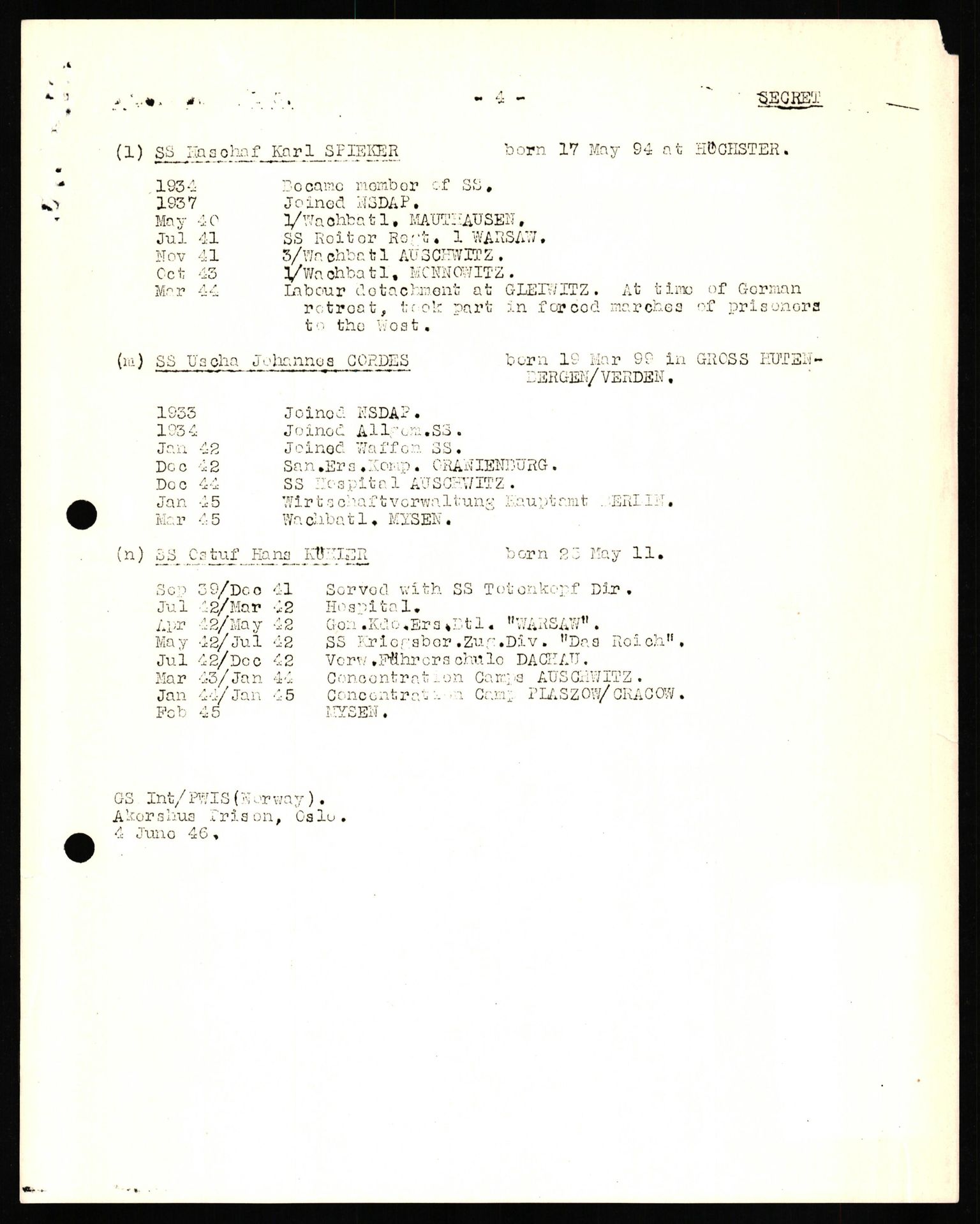 Forsvaret, Forsvarets overkommando II, RA/RAFA-3915/D/Db/L0022: CI Questionaires. Tyske okkupasjonsstyrker i Norge. Tyskere., 1945-1946, s. 241