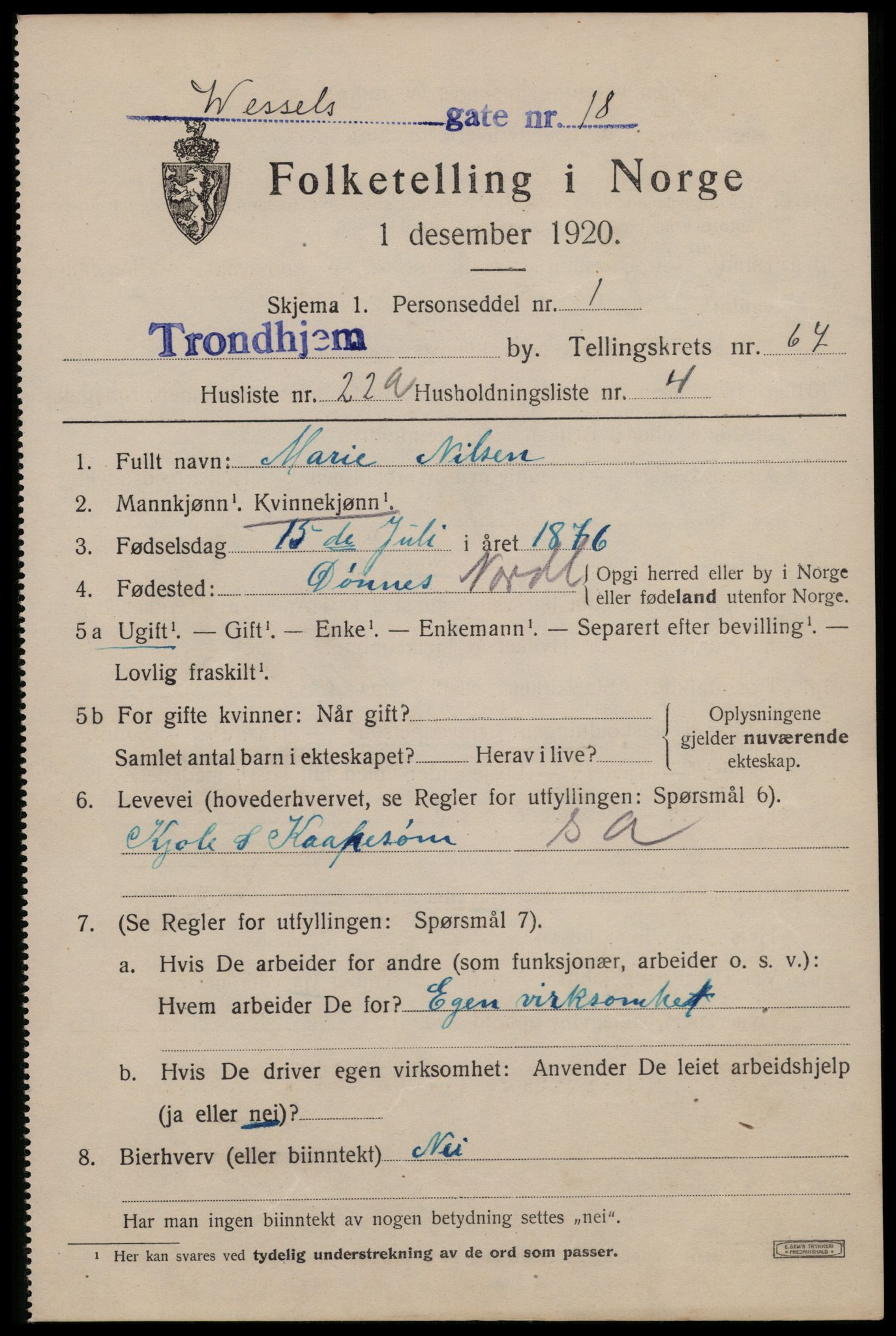 SAT, Folketelling 1920 for 1601 Trondheim kjøpstad, 1920, s. 133314