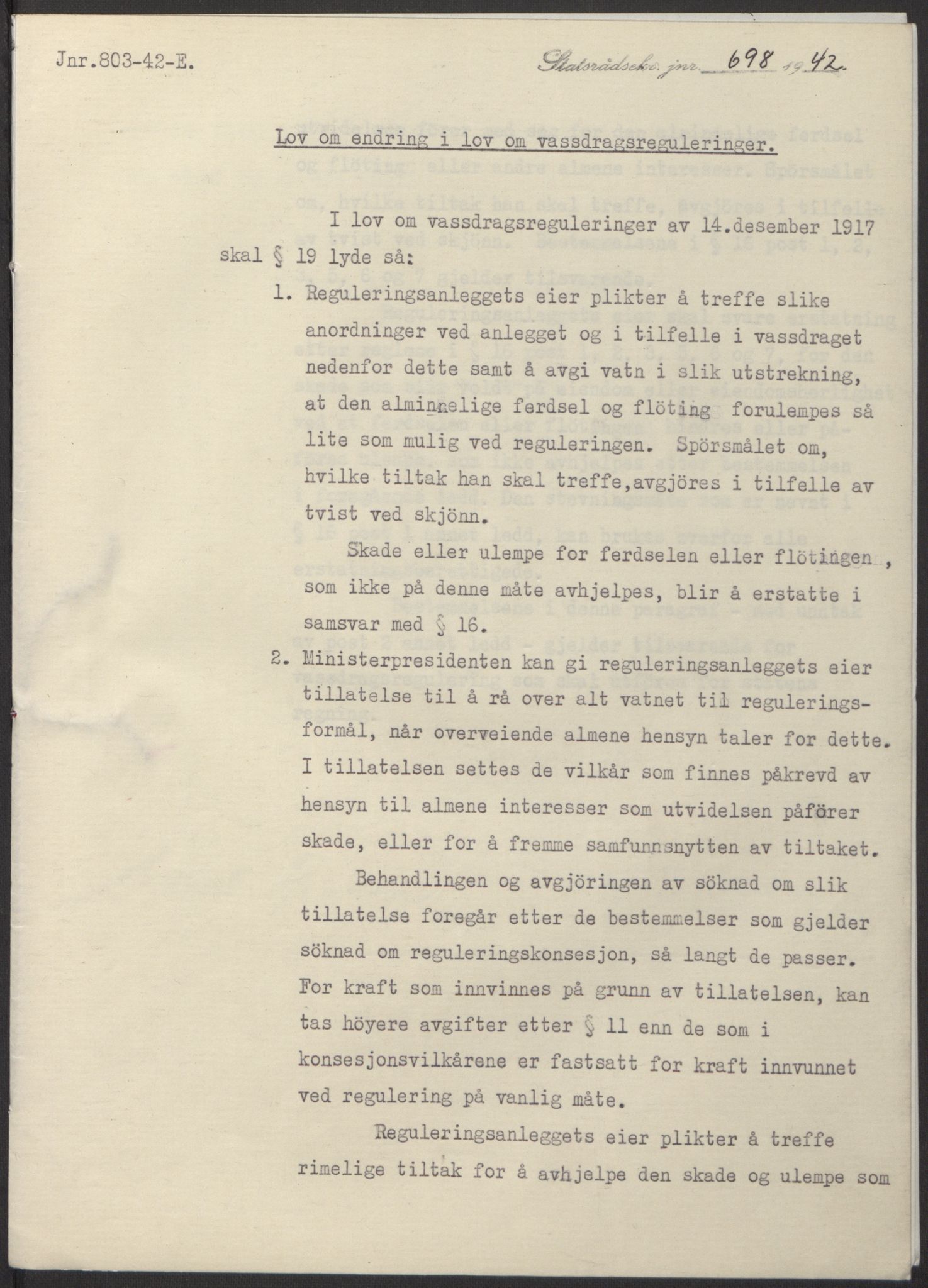 NS-administrasjonen 1940-1945 (Statsrådsekretariatet, de kommisariske statsråder mm), RA/S-4279/D/Db/L0098: Lover II, 1942, s. 371