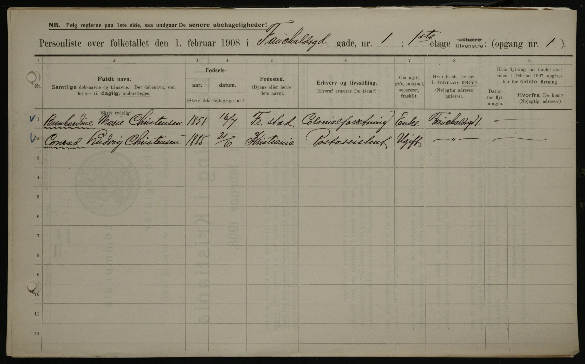 OBA, Kommunal folketelling 1.2.1908 for Kristiania kjøpstad, 1908, s. 21502