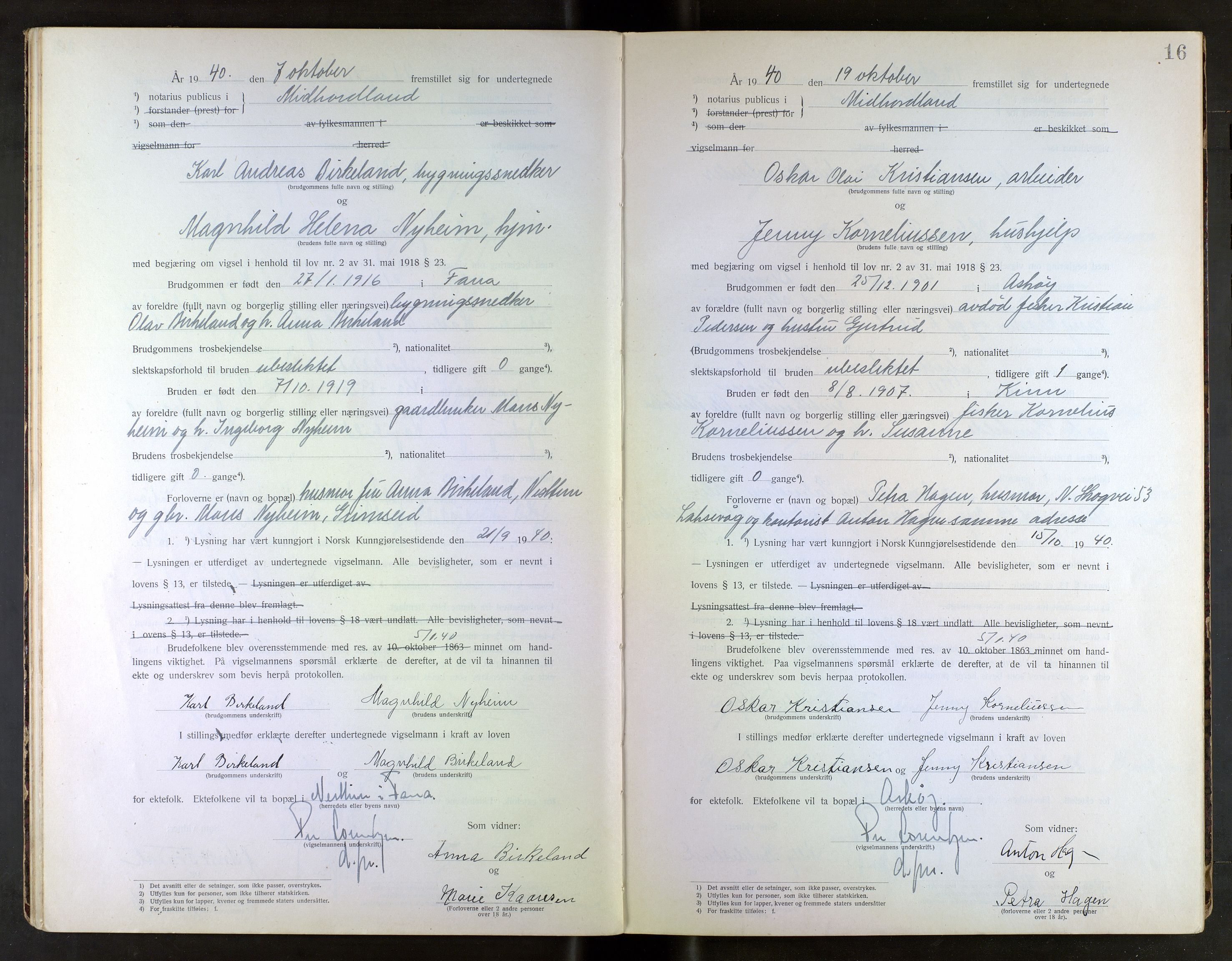 Midhordland sorenskriveri, AV/SAB-A-3001/1/M/Mc/Mca/L0002: Notarialbilag. Vigselbøker, 1939-1942, s. 16