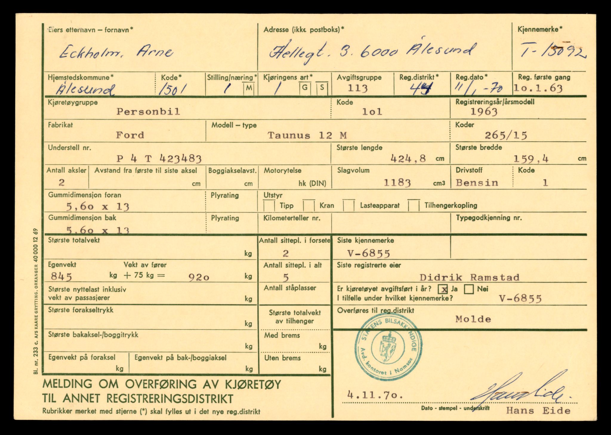 Møre og Romsdal vegkontor - Ålesund trafikkstasjon, AV/SAT-A-4099/F/Fe/L0037: Registreringskort for kjøretøy T 13031 - T 13179, 1927-1998, s. 1261