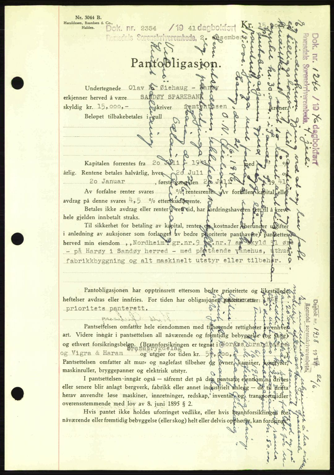 Romsdal sorenskriveri, SAT/A-4149/1/2/2C: Pantebok nr. B2, 1939-1945, Dagboknr: 2354/1941