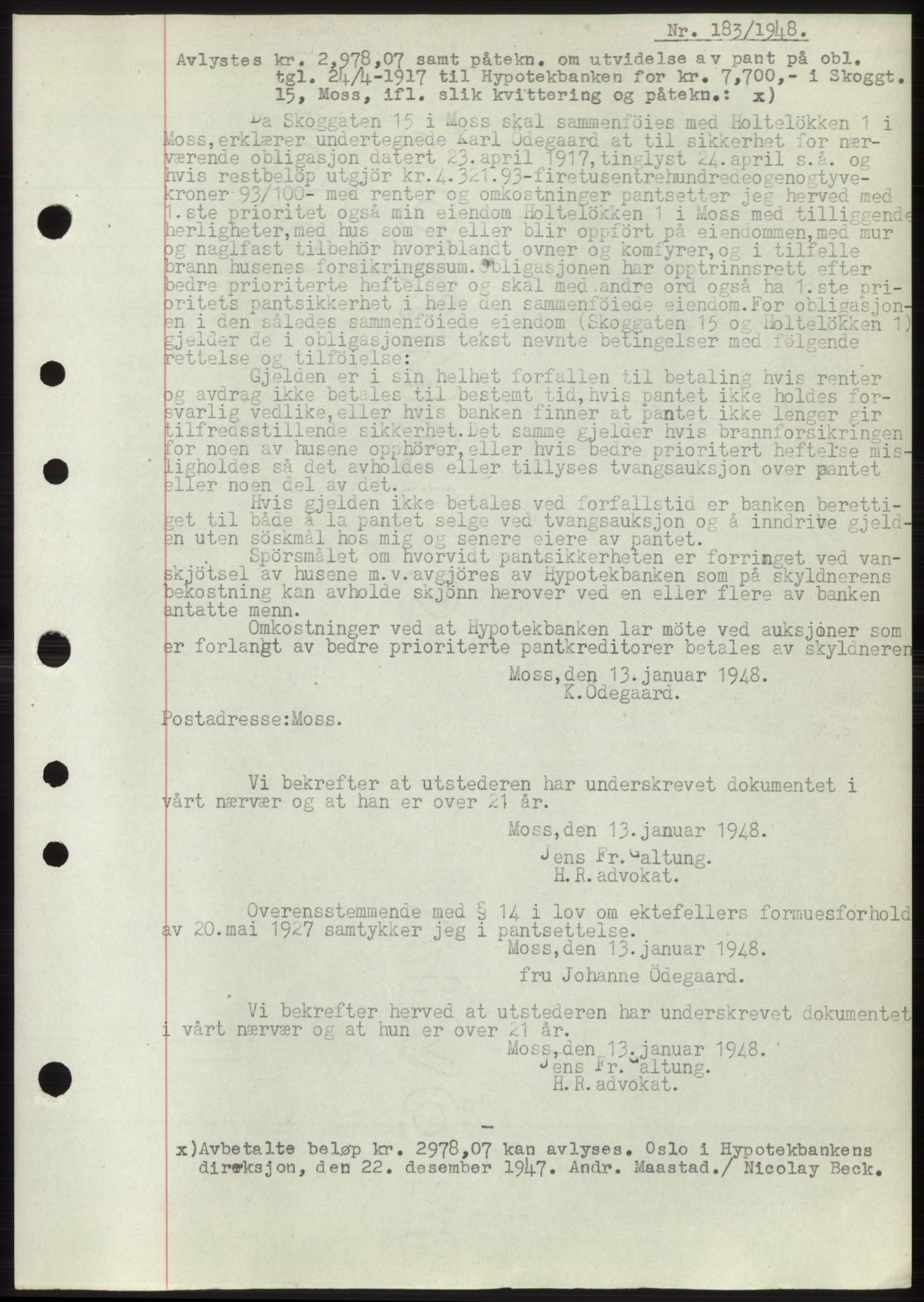 Moss sorenskriveri, SAO/A-10168: Pantebok nr. C10, 1938-1950, Dagboknr: 183/1948