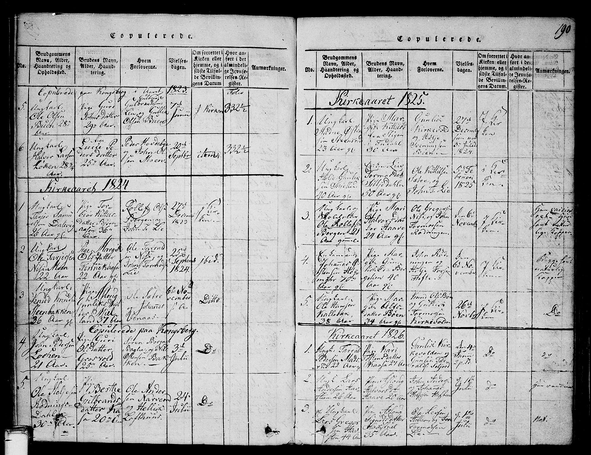 Gransherad kirkebøker, AV/SAKO-A-267/G/Ga/L0001: Klokkerbok nr. I 1, 1815-1842, s. 190