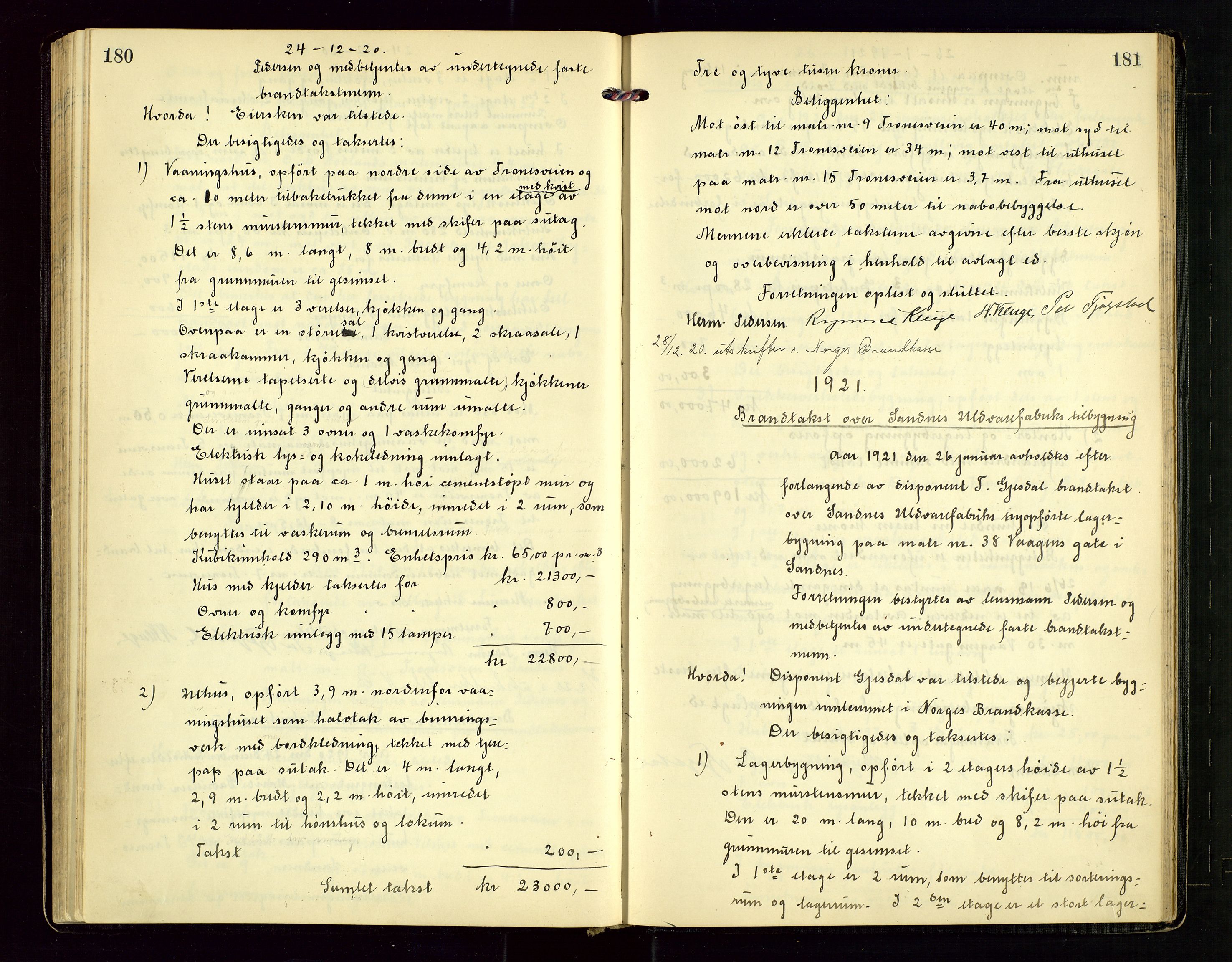 Sandnes lensmannskontor, AV/SAST-A-100167/Goa/L0002: "Brandtakstprotokol", 1919-1924, s. 180-181