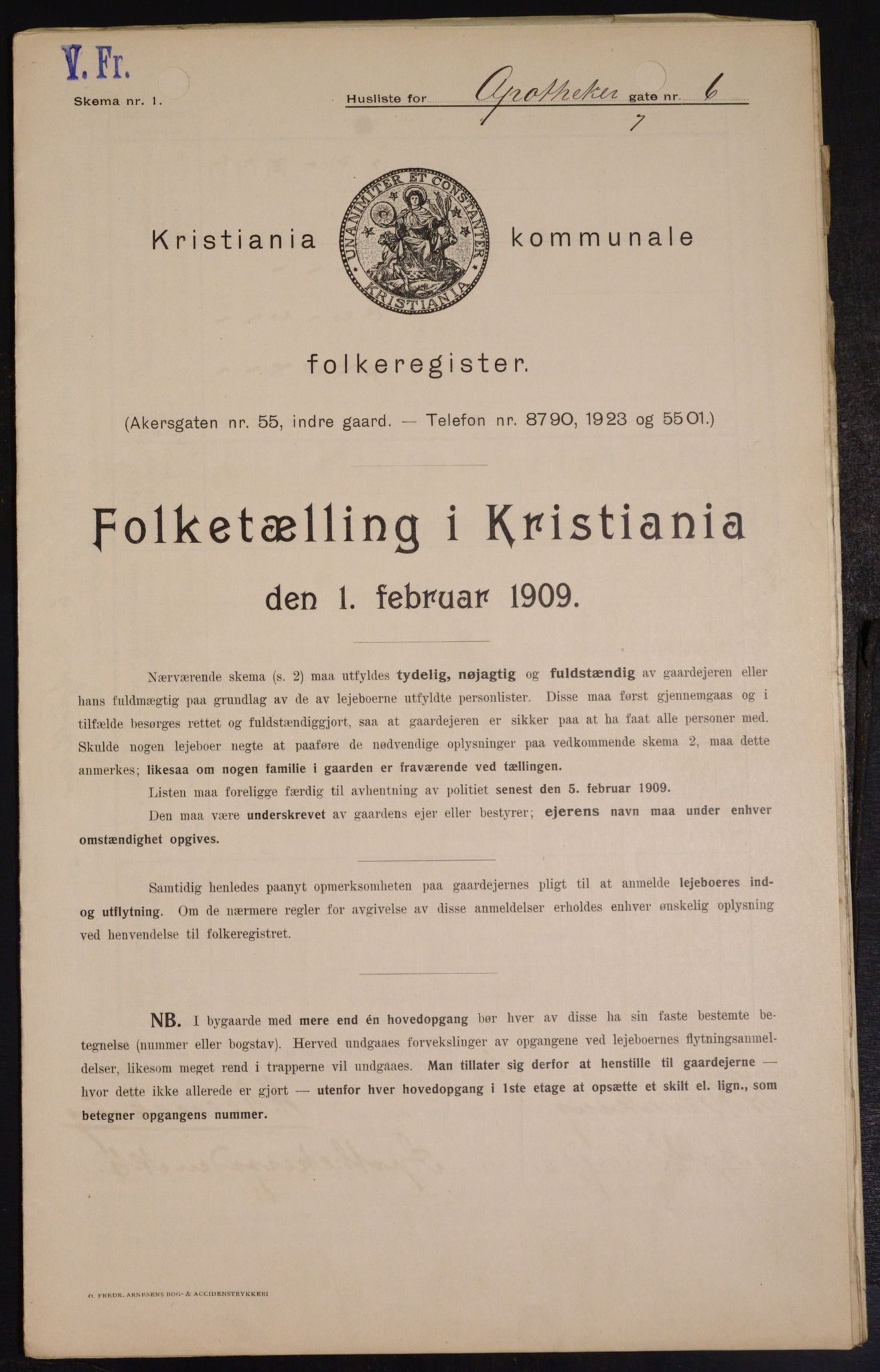 OBA, Kommunal folketelling 1.2.1909 for Kristiania kjøpstad, 1909, s. 1359