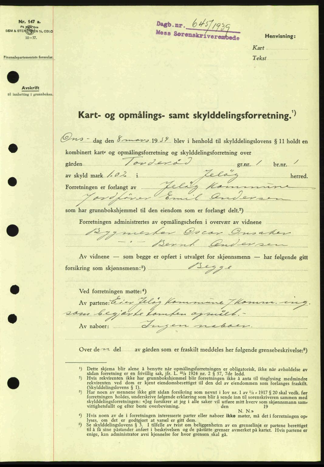 Moss sorenskriveri, SAO/A-10168: Pantebok nr. A5, 1938-1939, Dagboknr: 645/1939