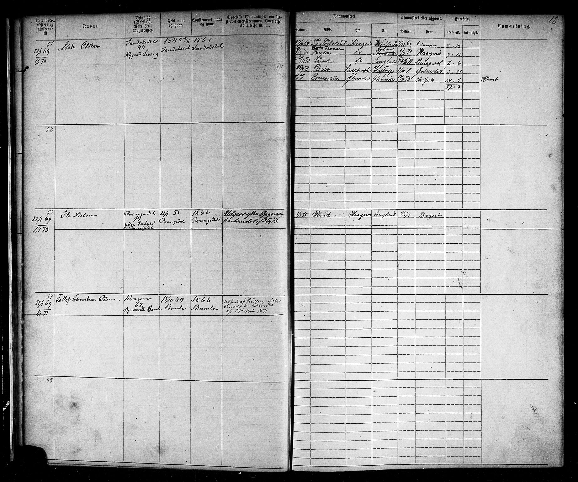 Kragerø innrulleringskontor, AV/SAKO-A-830/F/Fb/L0002: Annotasjonsrulle, 1868-1892, s. 14