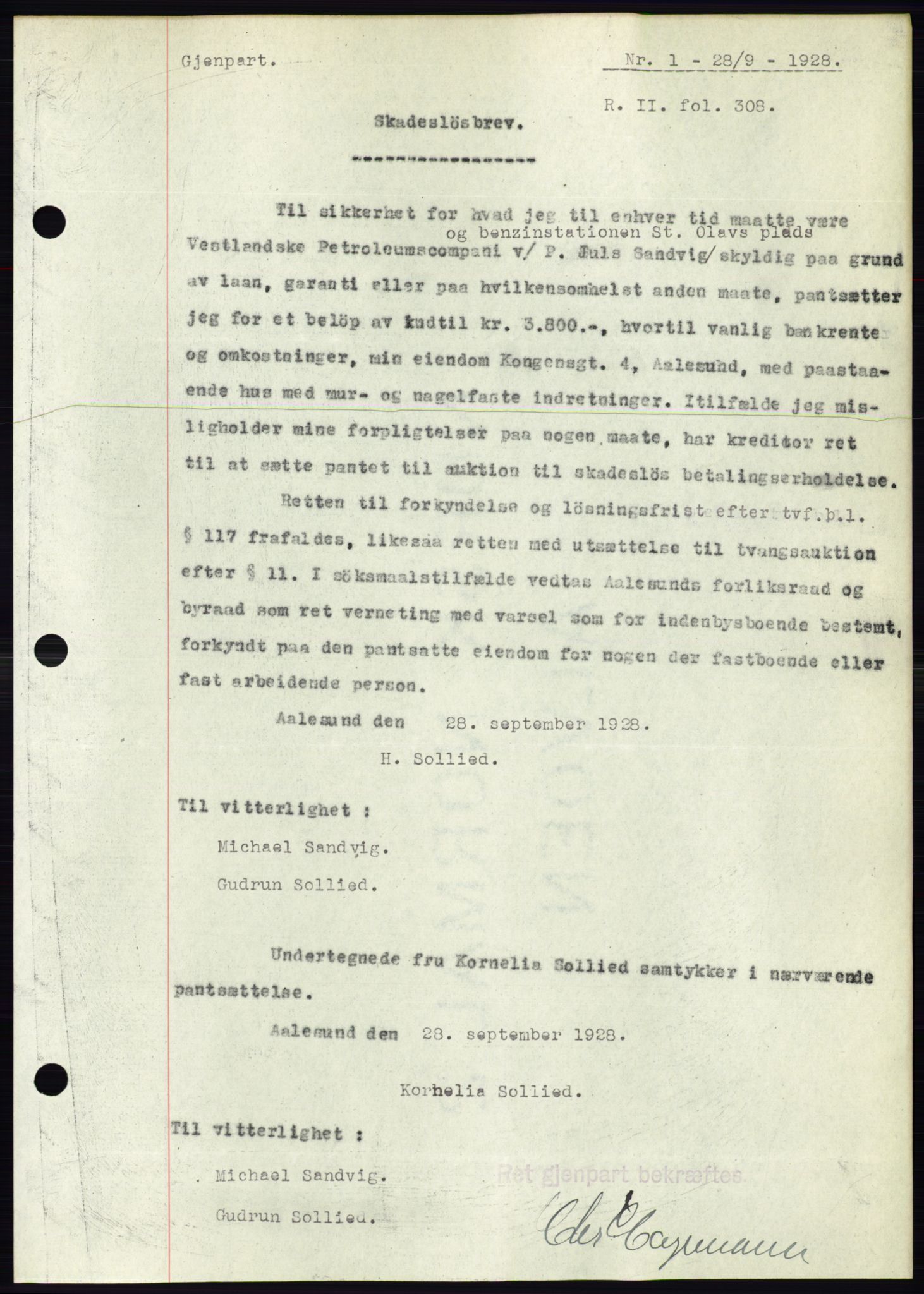 Ålesund byfogd, SAT/A-4384: Pantebok nr. 24, 1928-1929, Tingl.dato: 28.09.1928