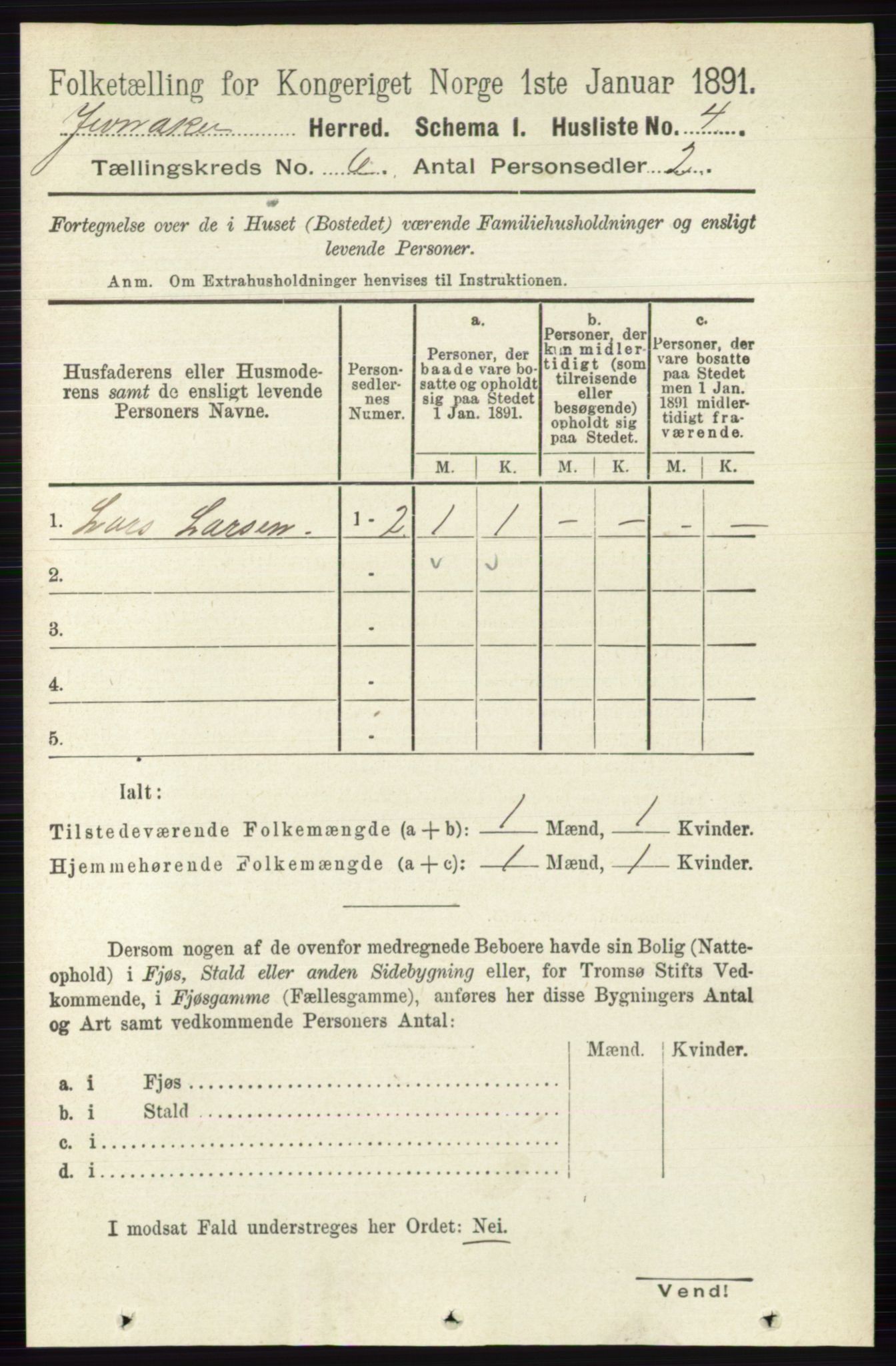 RA, Folketelling 1891 for 0532 Jevnaker herred, 1891, s. 3017