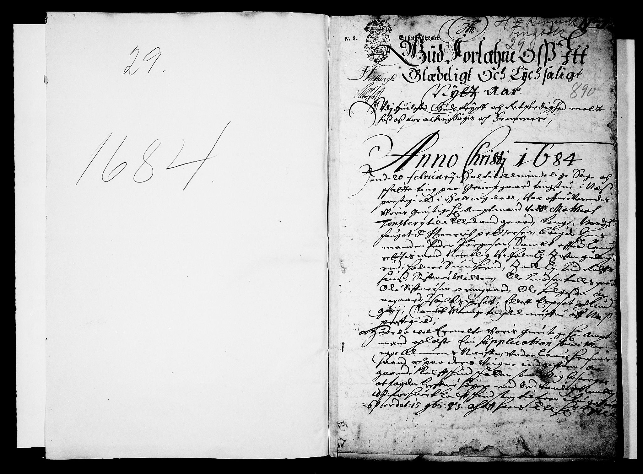 Ringerike og Hallingdal sorenskriveri, SAKO/A-81/F/Fa/Faa/L0018: Tingbok, 1684, s. 1