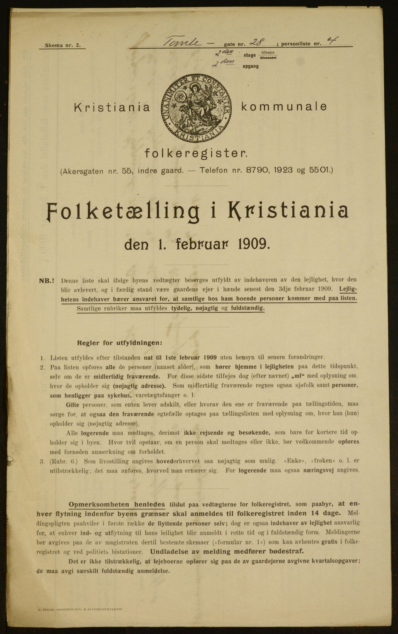 OBA, Kommunal folketelling 1.2.1909 for Kristiania kjøpstad, 1909, s. 103107