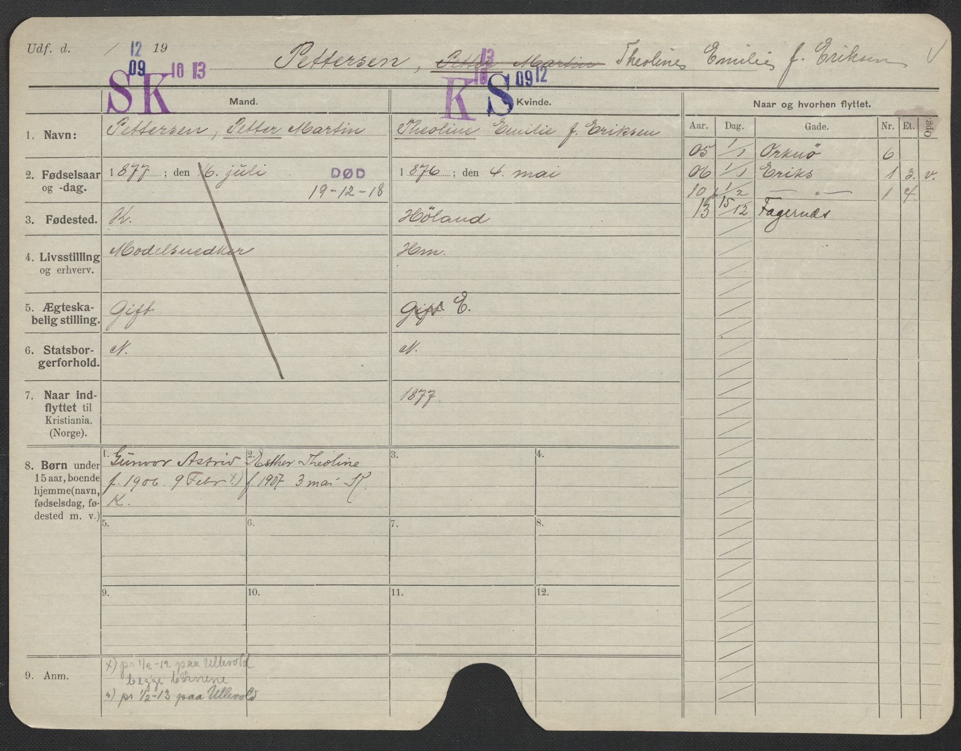 Oslo folkeregister, Registerkort, AV/SAO-A-11715/F/Fa/Fac/L0022: Kvinner, 1906-1914, s. 1071a