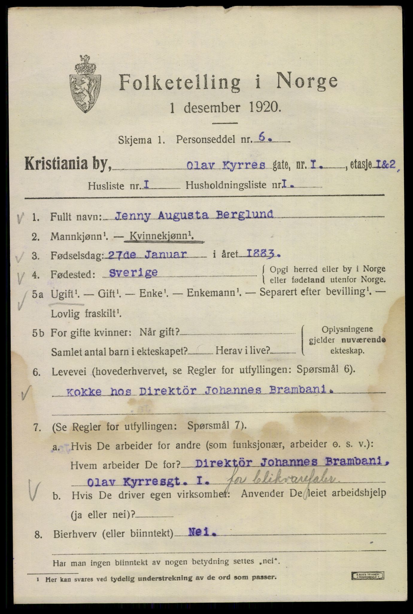 SAO, Folketelling 1920 for 0301 Kristiania kjøpstad, 1920, s. 432681