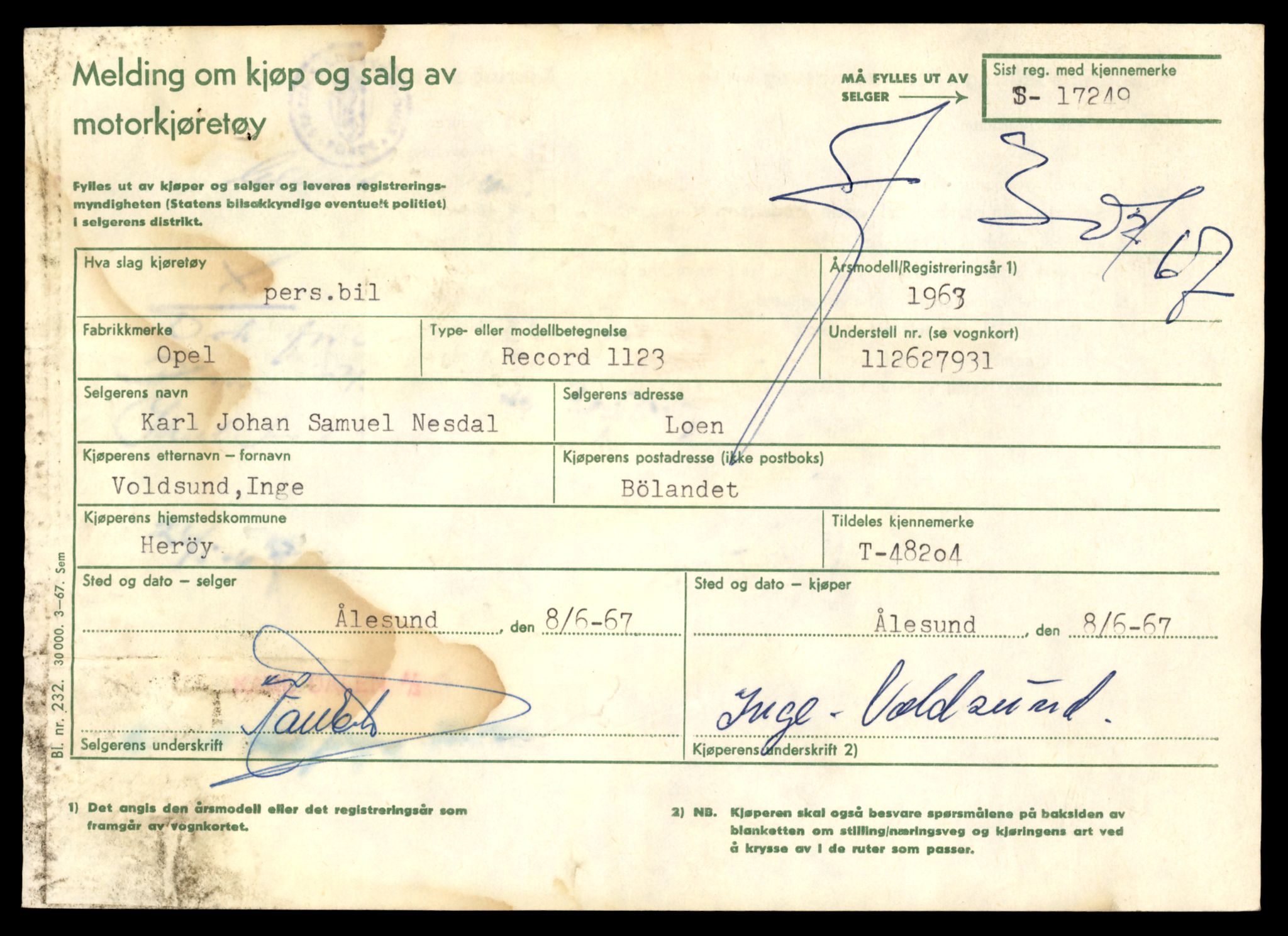 Møre og Romsdal vegkontor - Ålesund trafikkstasjon, AV/SAT-A-4099/F/Fe/L0091: Registreringskort for kjøretøy T 48202 - T 49435, 1927-1998, s. 15