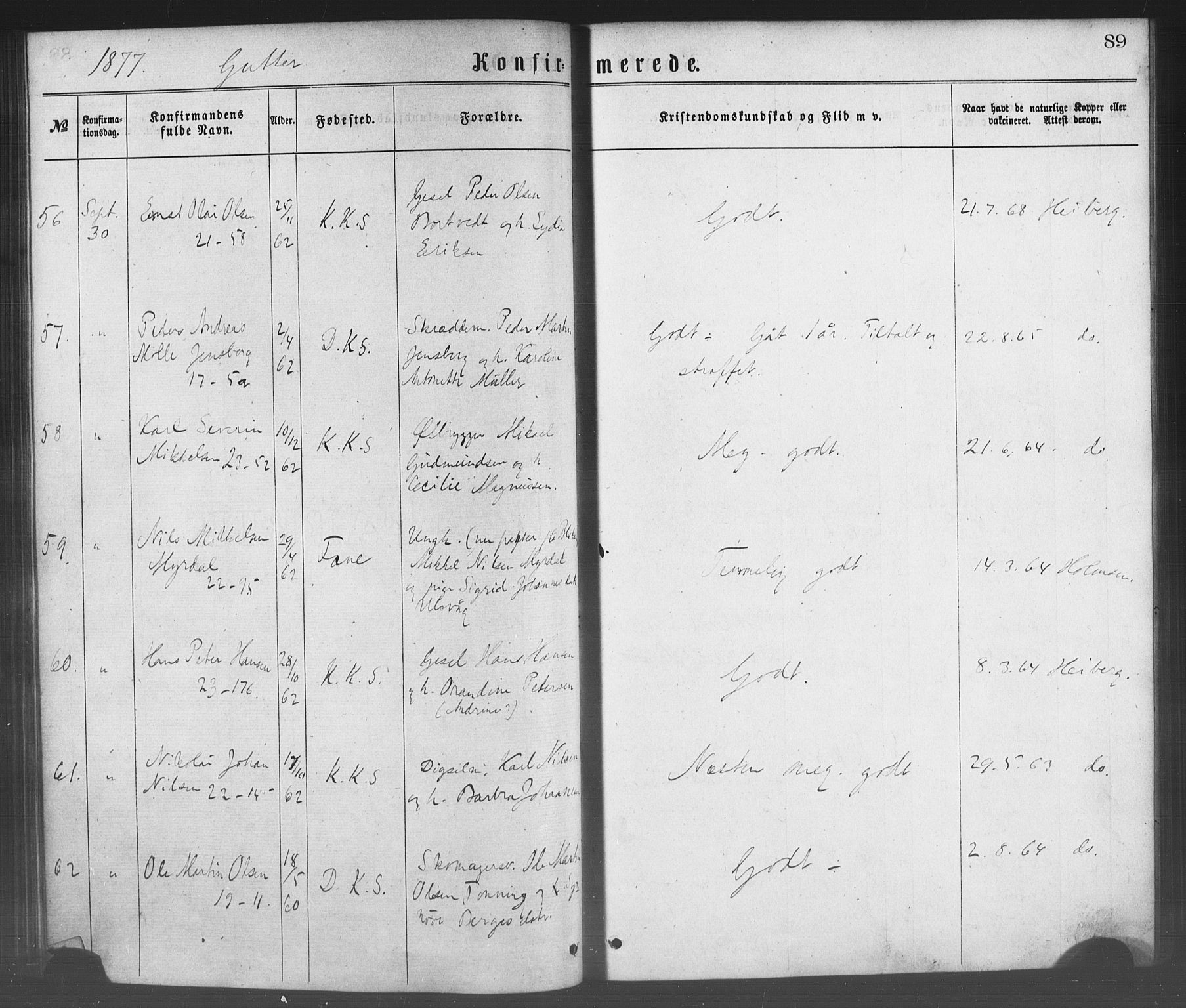 Korskirken sokneprestembete, AV/SAB-A-76101/H/Haa/L0028: Ministerialbok nr. C 4, 1868-1879, s. 89