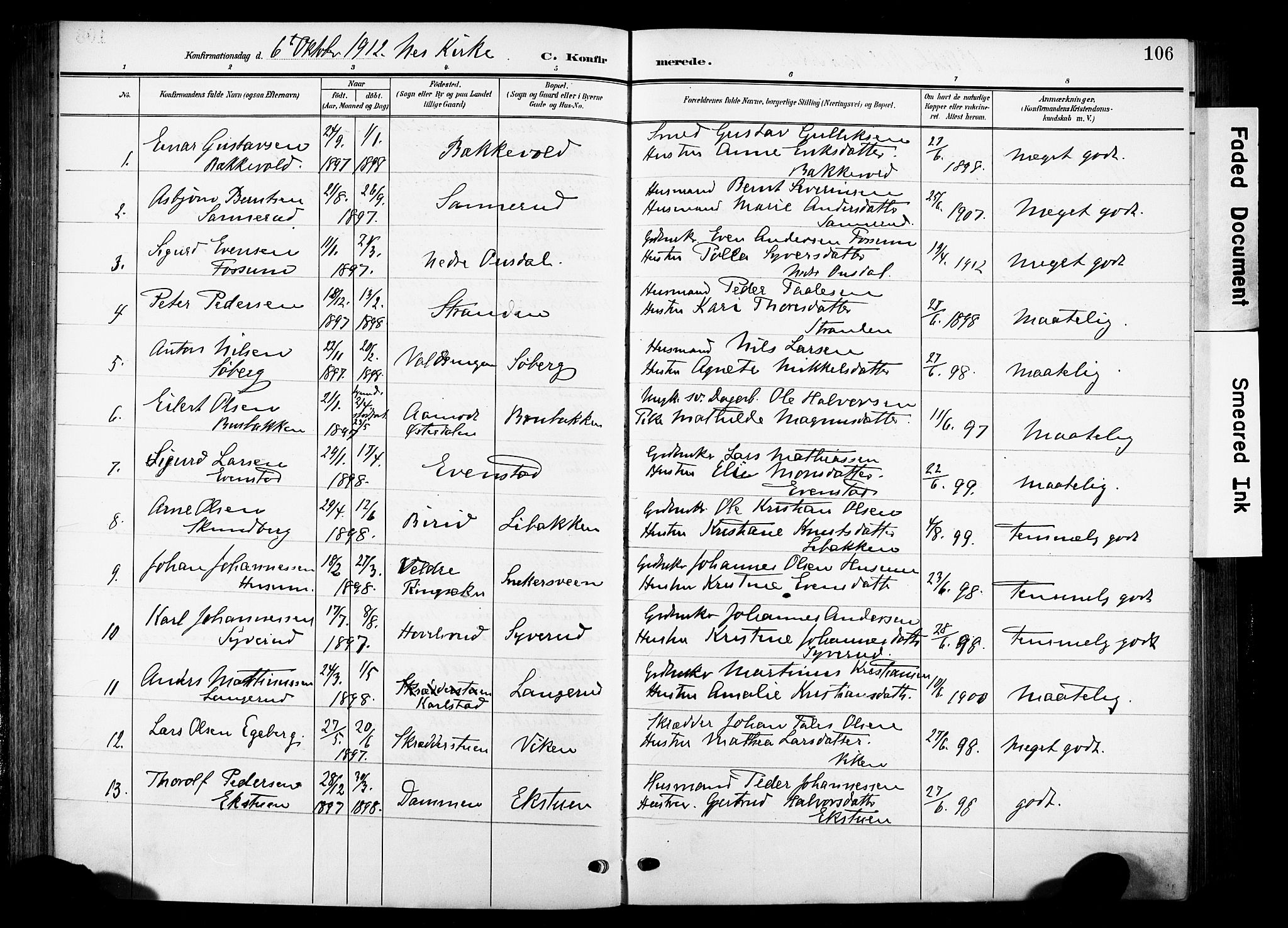 Nes prestekontor, Hedmark, AV/SAH-PREST-020/K/Ka/L0014: Ministerialbok nr. 14, 1906-1929, s. 106