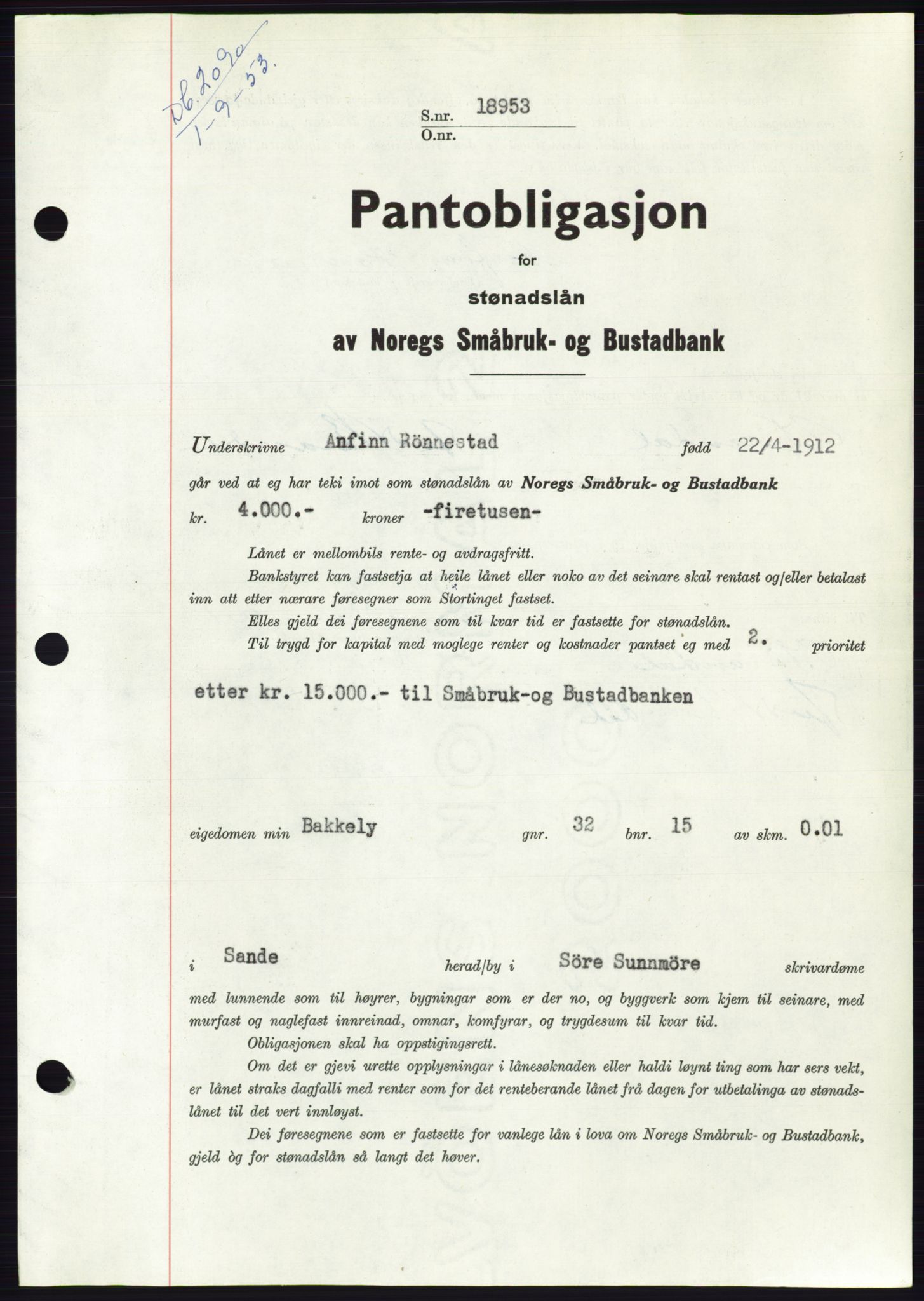 Søre Sunnmøre sorenskriveri, SAT/A-4122/1/2/2C/L0123: Pantebok nr. 11B, 1953-1953, Dagboknr: 2090/1953