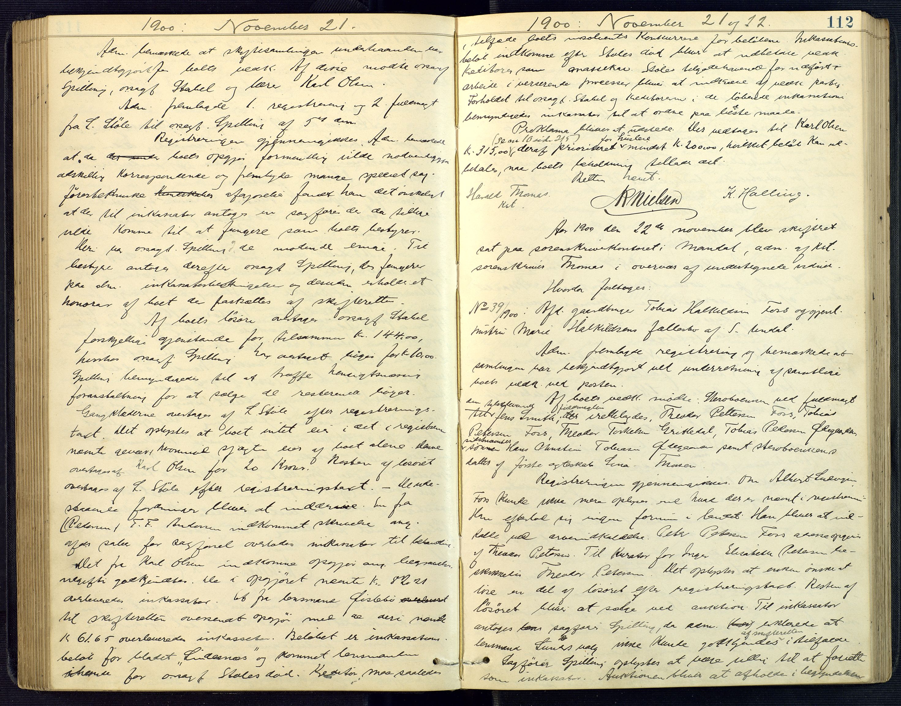 Mandal sorenskriveri, SAK/1221-0005/001/H/Hc/L0078: Skifteforhandlingsprotokoll nr 10, 1898-1902, s. 112