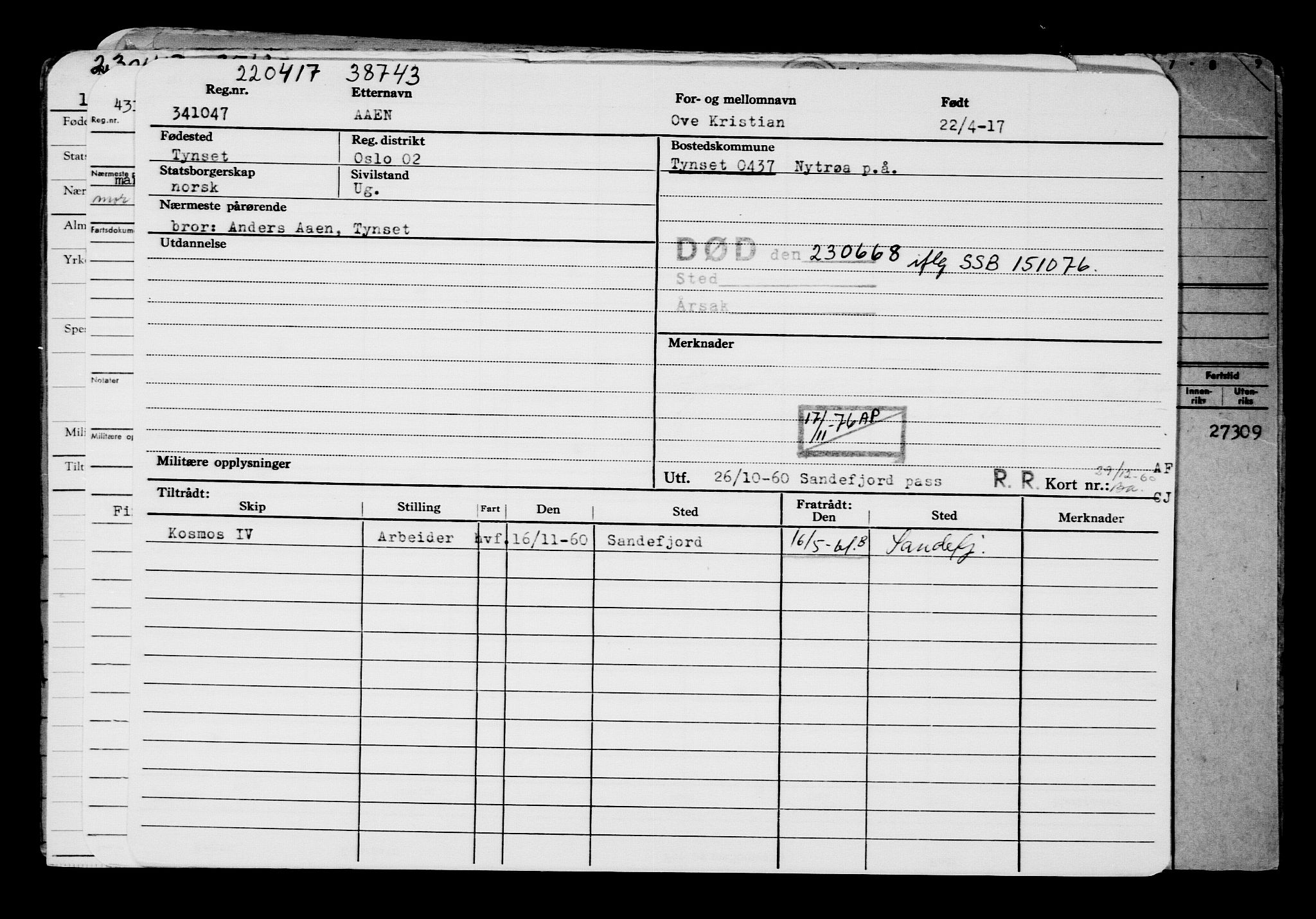 Direktoratet for sjømenn, AV/RA-S-3545/G/Gb/L0148: Hovedkort, 1917, s. 67