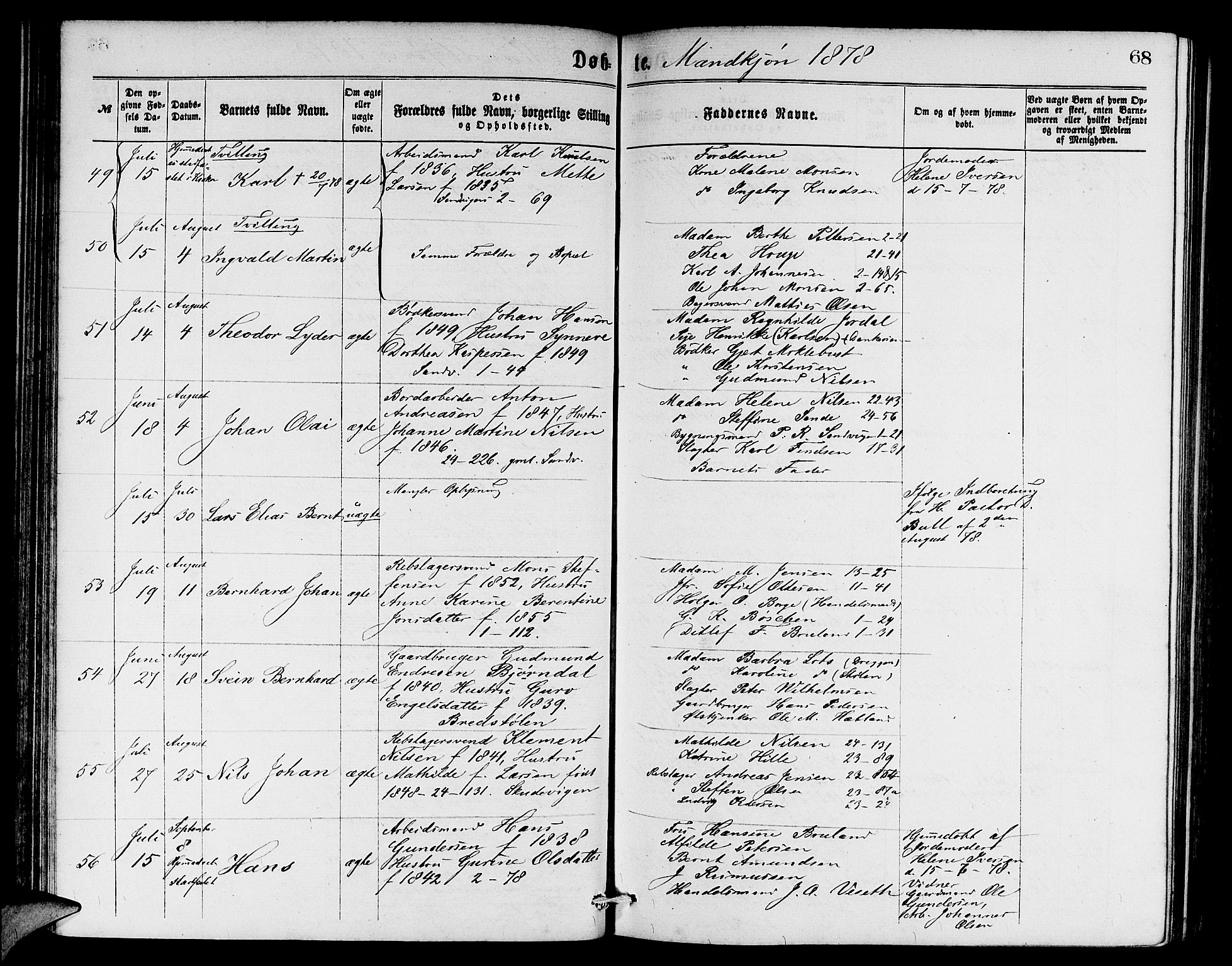 Sandviken Sokneprestembete, AV/SAB-A-77601/H/Hb: Klokkerbok nr. A 1, 1867-1879, s. 68