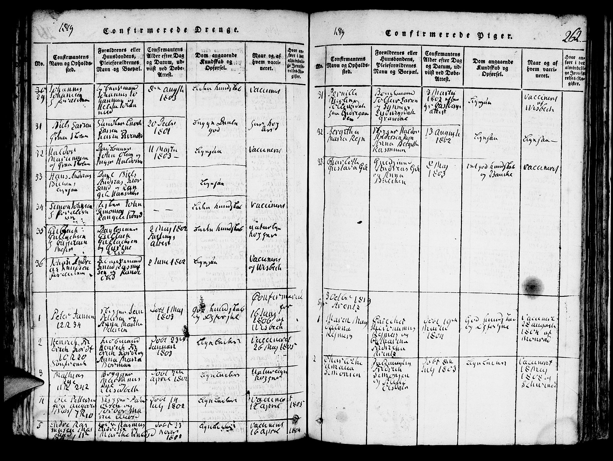 Domkirken sokneprestembete, AV/SAB-A-74801/H/Hab/L0001: Klokkerbok nr. A 1, 1816-1821, s. 262