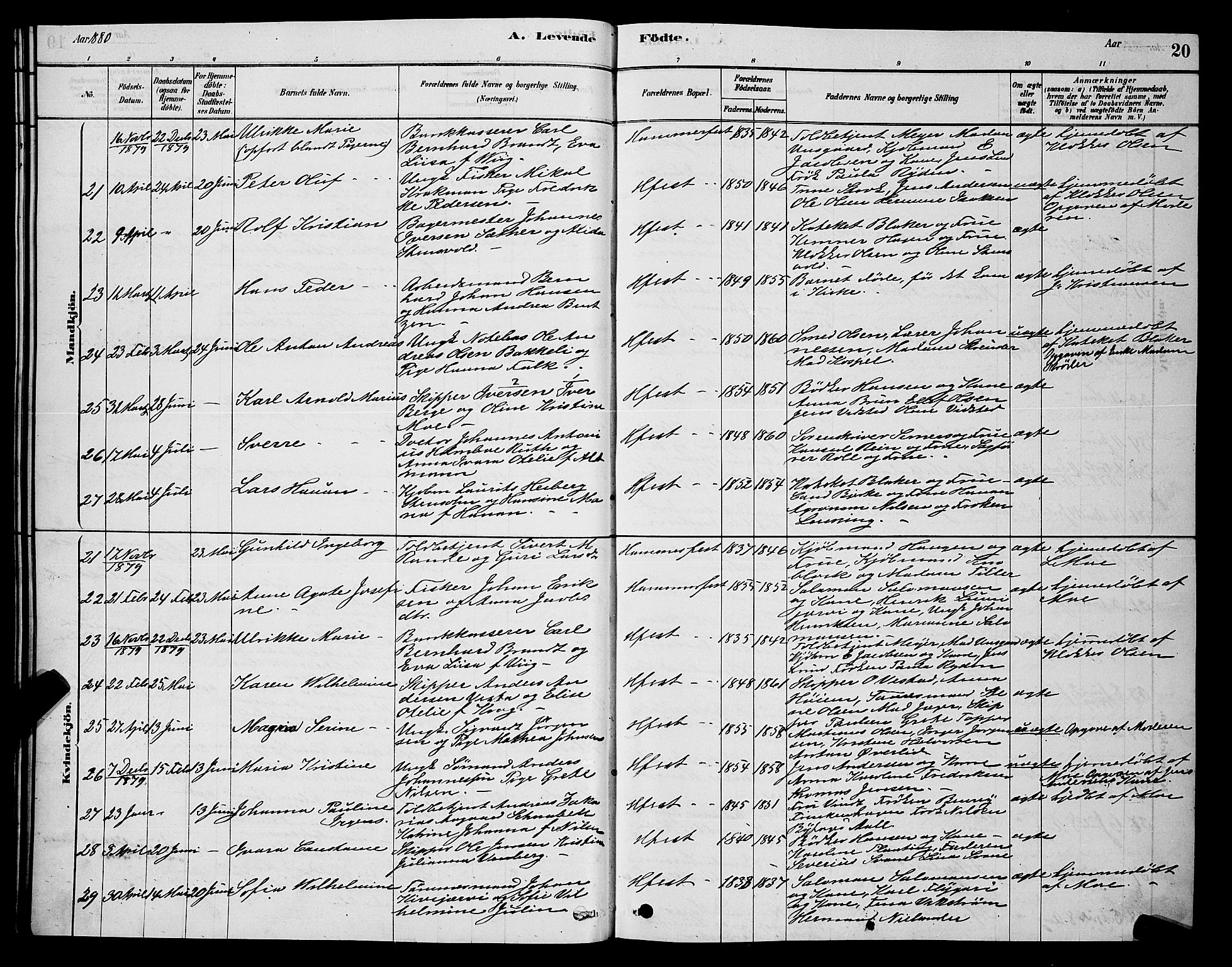 Hammerfest sokneprestkontor, AV/SATØ-S-1347/H/Hb/L0006.klokk: Klokkerbok nr. 6, 1876-1884, s. 20