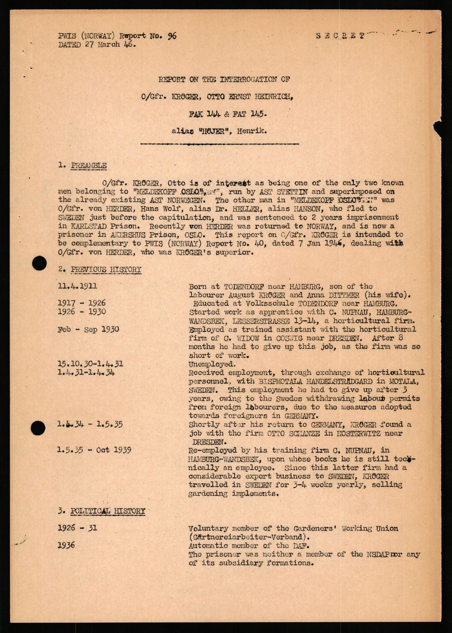 Forsvaret, Forsvarets overkommando II, AV/RA-RAFA-3915/D/Db/L0018: CI Questionaires. Tyske okkupasjonsstyrker i Norge. Tyskere., 1945-1946, s. 405