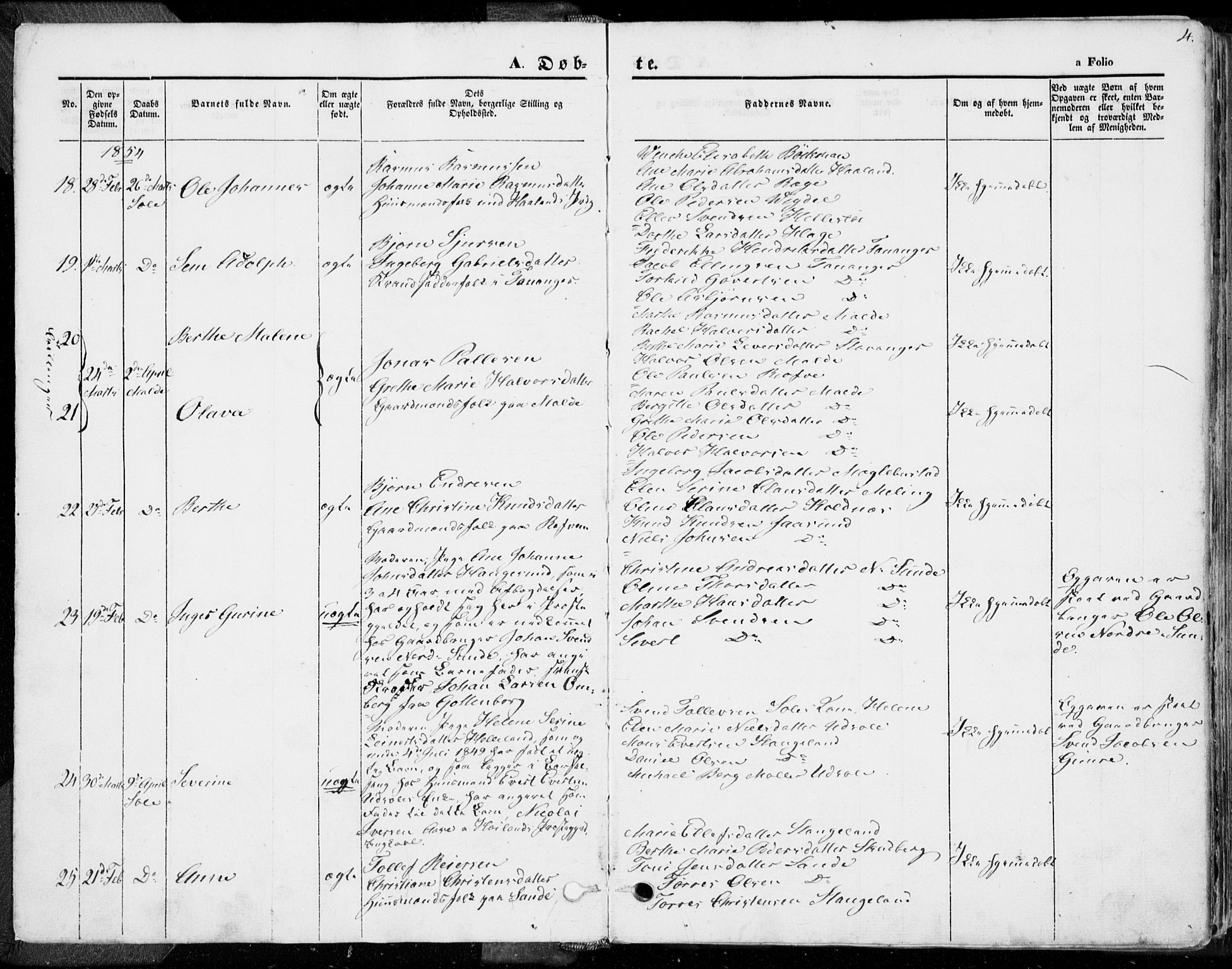 Håland sokneprestkontor, AV/SAST-A-101802/001/30BA/L0007: Ministerialbok nr. A 7.1, 1854-1870, s. 4