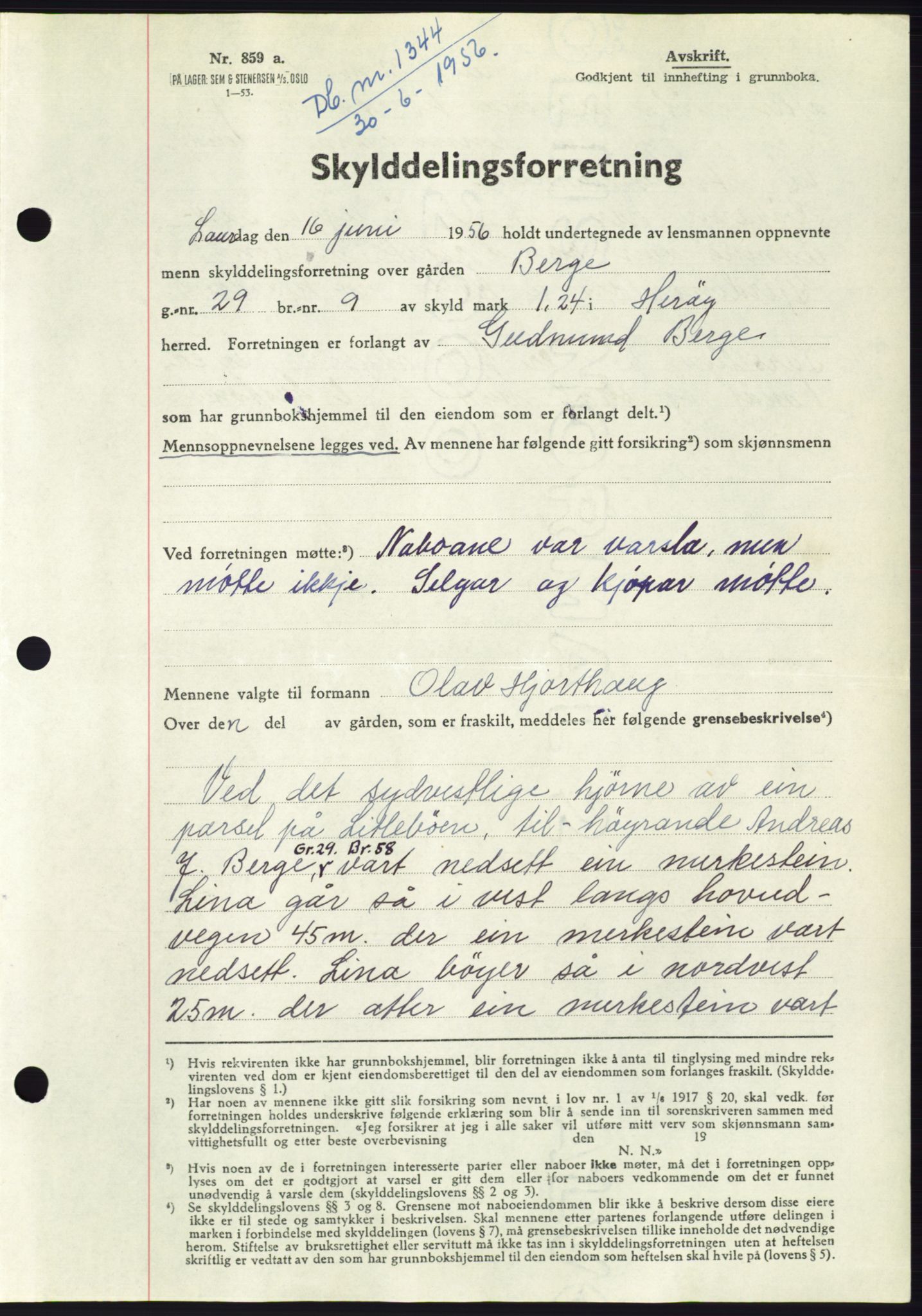 Søre Sunnmøre sorenskriveri, AV/SAT-A-4122/1/2/2C/L0104: Pantebok nr. 30A, 1956-1956, Dagboknr: 1344/1956