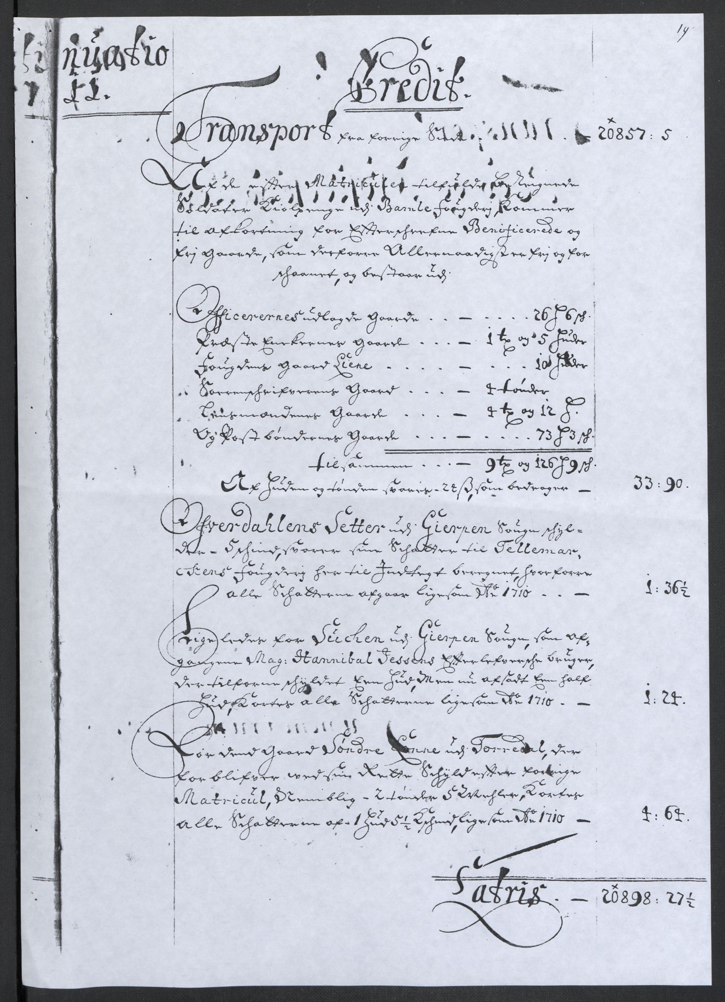 Rentekammeret inntil 1814, Reviderte regnskaper, Fogderegnskap, AV/RA-EA-4092/R36/L2120: Fogderegnskap Øvre og Nedre Telemark og Bamble, 1711, s. 22