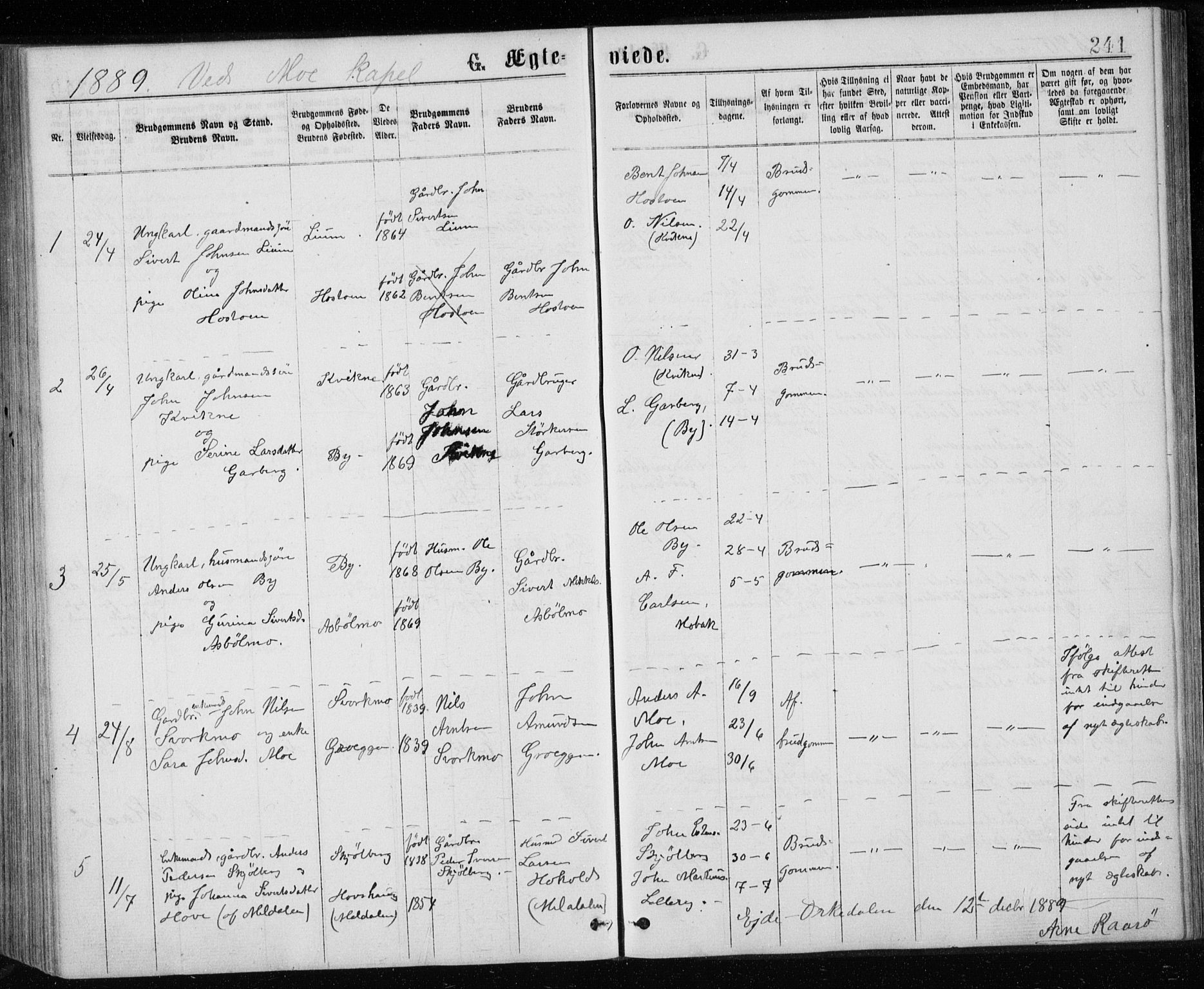 Ministerialprotokoller, klokkerbøker og fødselsregistre - Sør-Trøndelag, SAT/A-1456/671/L0843: Klokkerbok nr. 671C02, 1873-1892, s. 241