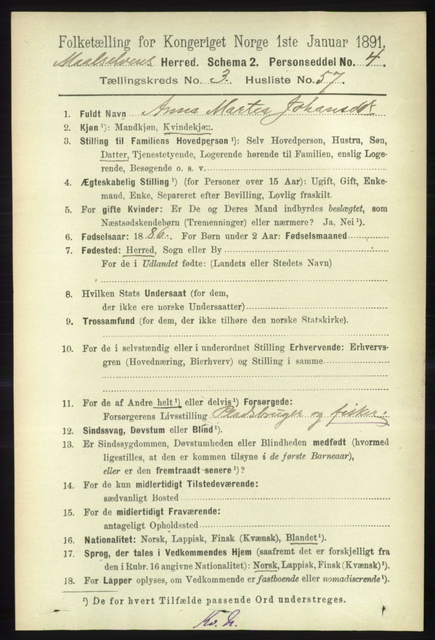 RA, Folketelling 1891 for 1924 Målselv herred, 1891, s. 991