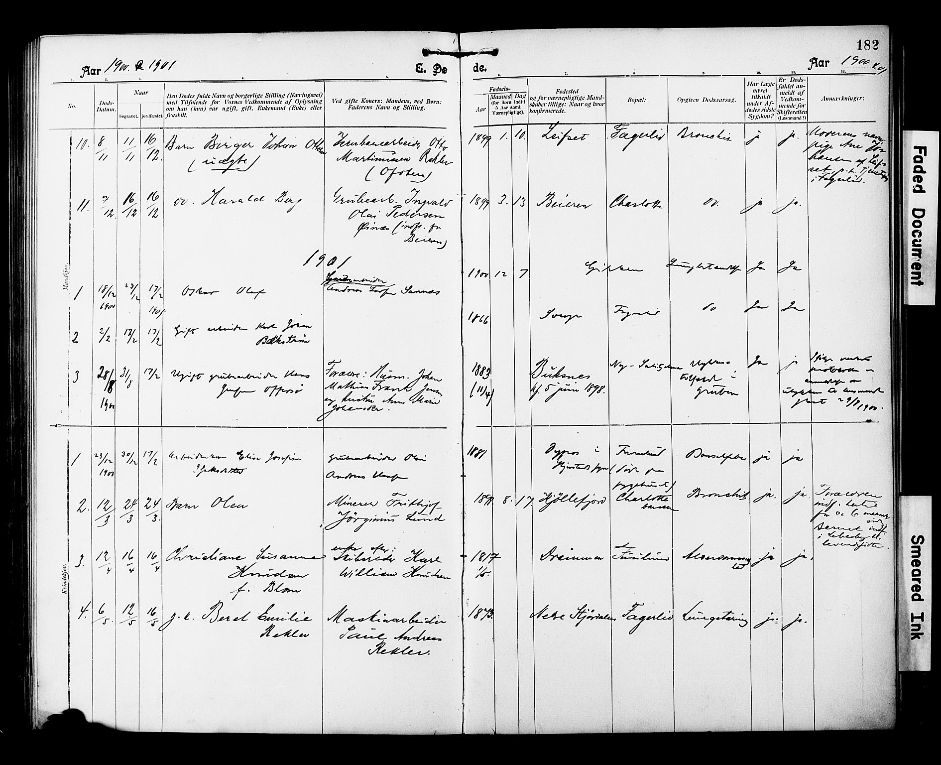 Ministerialprotokoller, klokkerbøker og fødselsregistre - Nordland, SAT/A-1459/850/L0709: Ministerialbok nr. 850A01, 1899-1909, s. 182