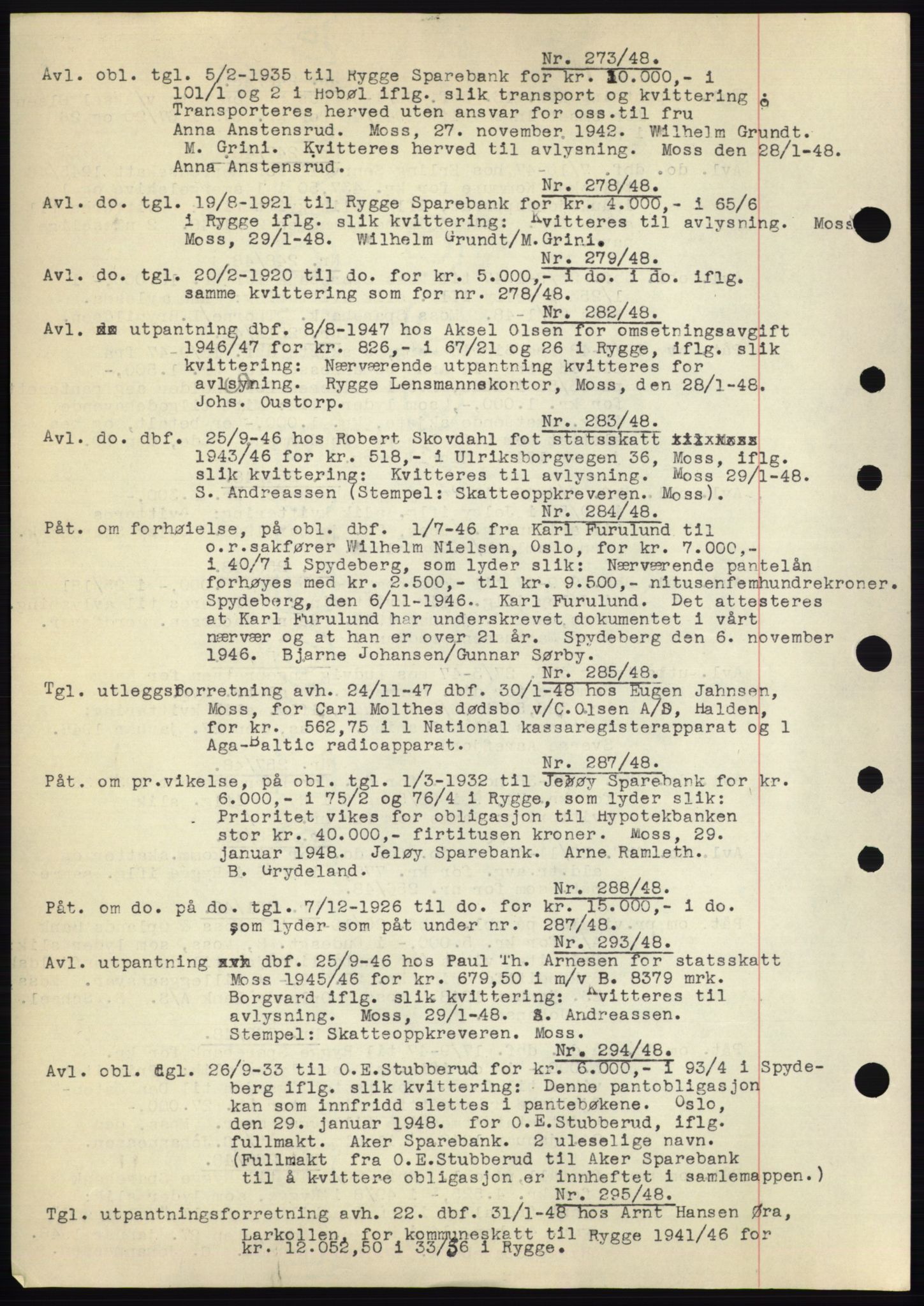 Moss sorenskriveri, SAO/A-10168: Pantebok nr. C10, 1938-1950, Dagboknr: 273/1948