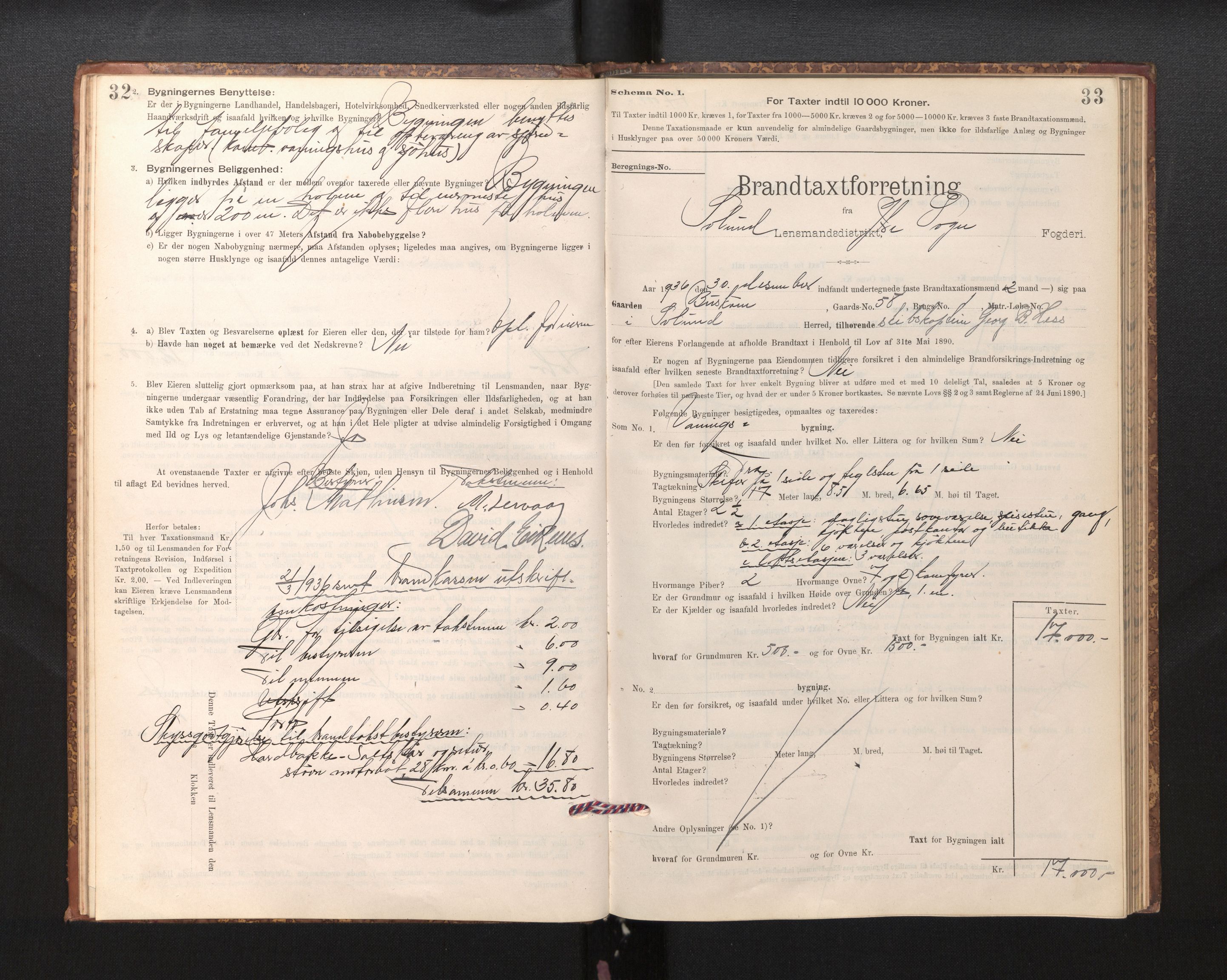 Lensmannen i Solund, SAB/A-30001/0012/L0002: Branntakstprotokoll, skjematakst, 1896-1939, s. 32-33