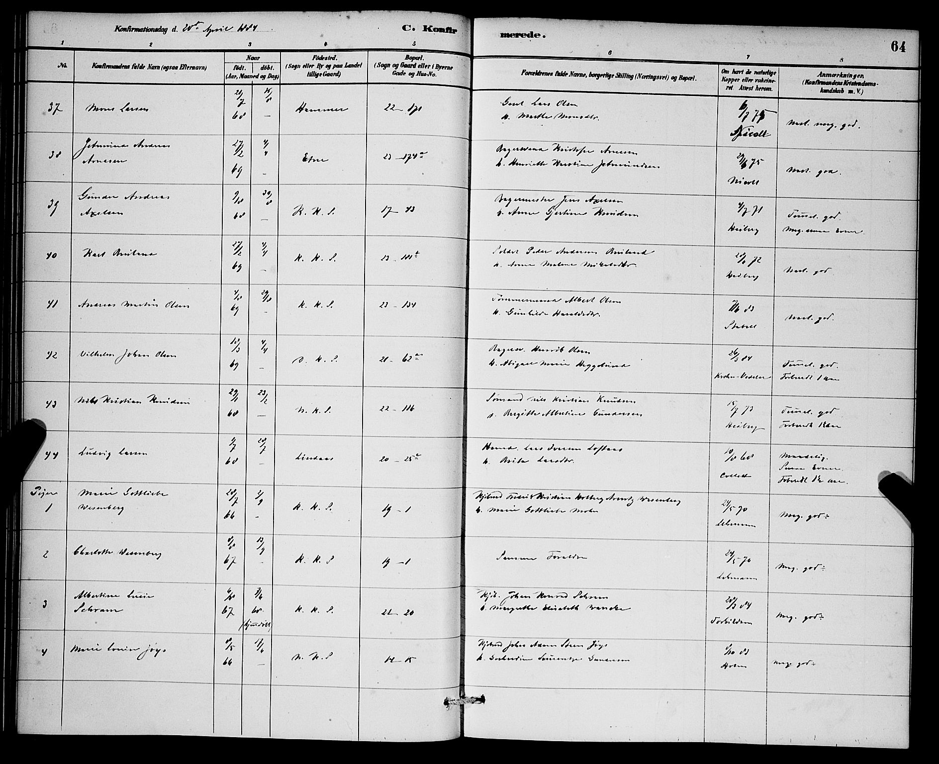 Korskirken sokneprestembete, AV/SAB-A-76101/H/Hab: Klokkerbok nr. C 3, 1880-1892, s. 64
