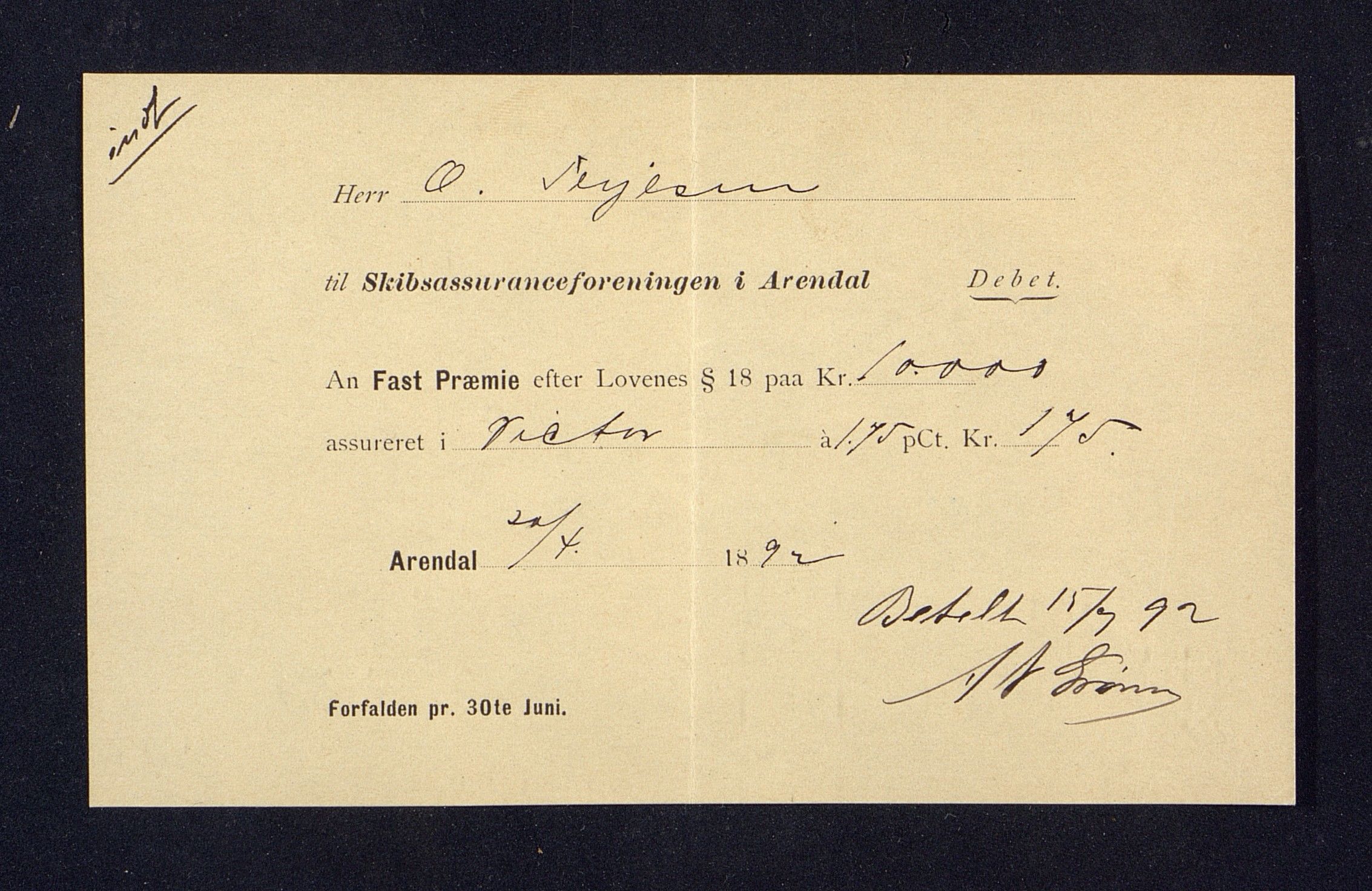 O. Terjesens rederi, AAKS/PA-2525/R/R02/L0001: Regnskapsbilag, 1884-1898