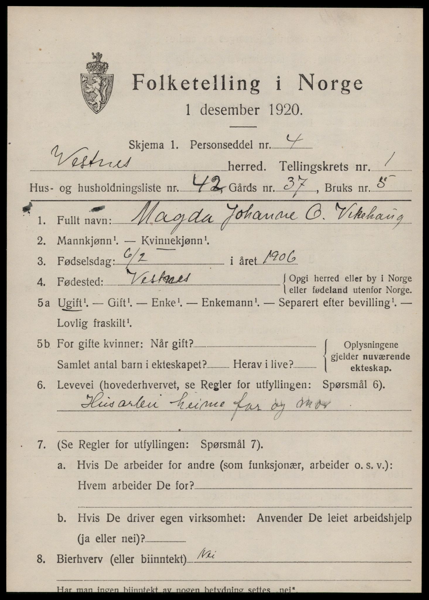 SAT, Folketelling 1920 for 1535 Vestnes herred, 1920, s. 1725