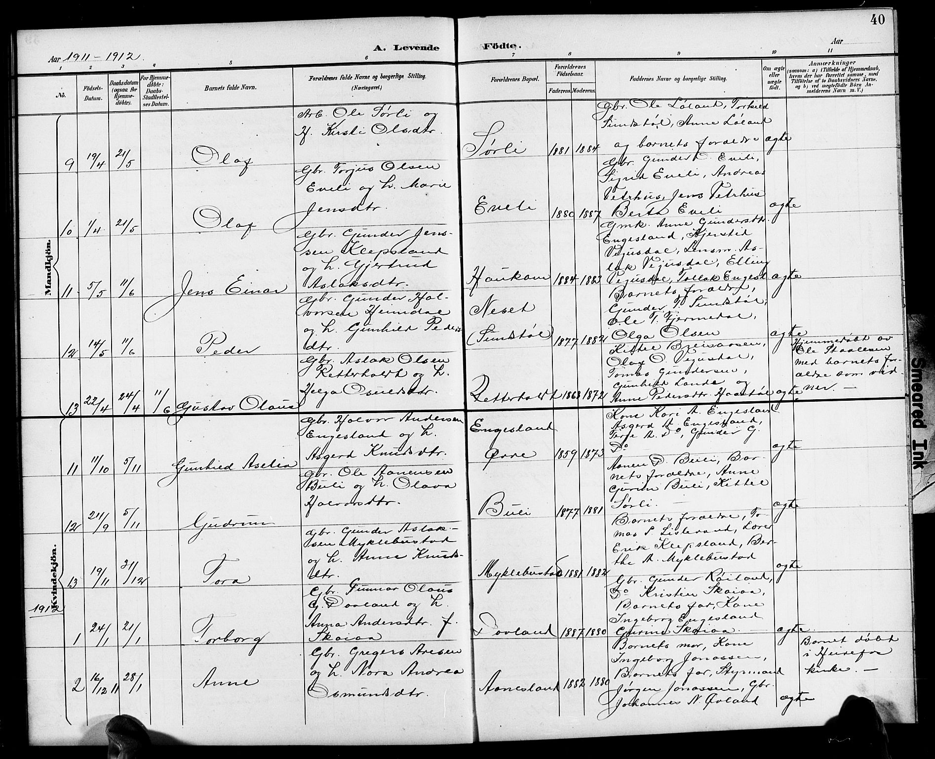 Herefoss sokneprestkontor, AV/SAK-1111-0019/F/Fb/Fbb/L0003: Klokkerbok nr. B 3, 1892-1917, s. 40
