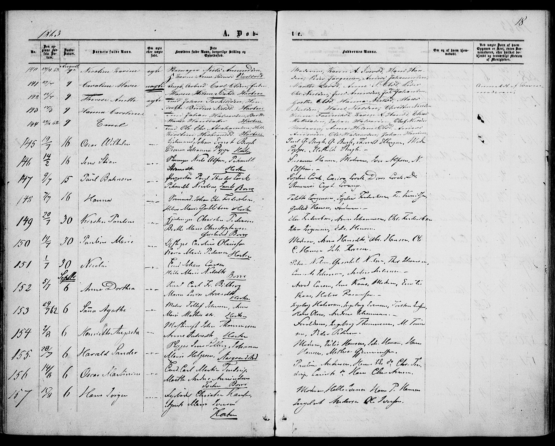 Borre kirkebøker, AV/SAKO-A-338/F/Fa/L0007: Ministerialbok nr. I 7, 1862-1867, s. 18